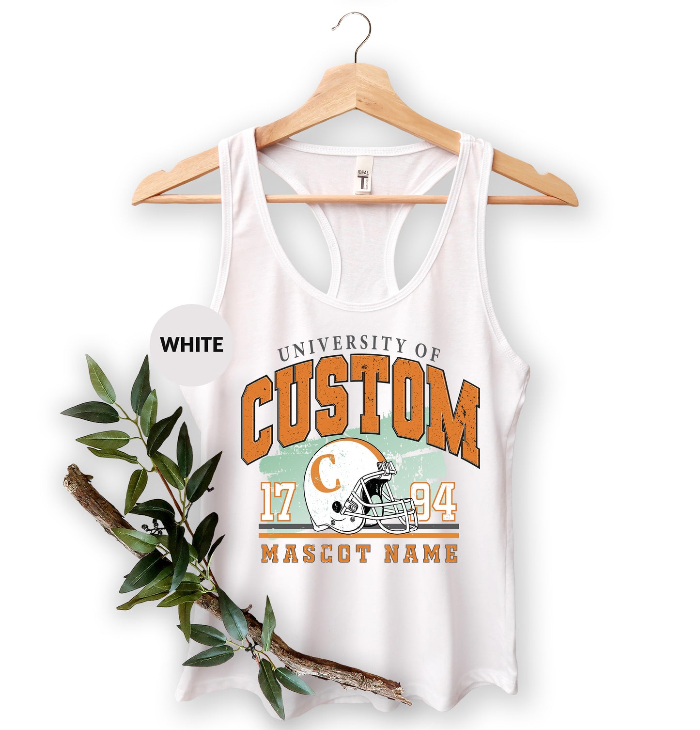 a white tank top with a football helmet on it
