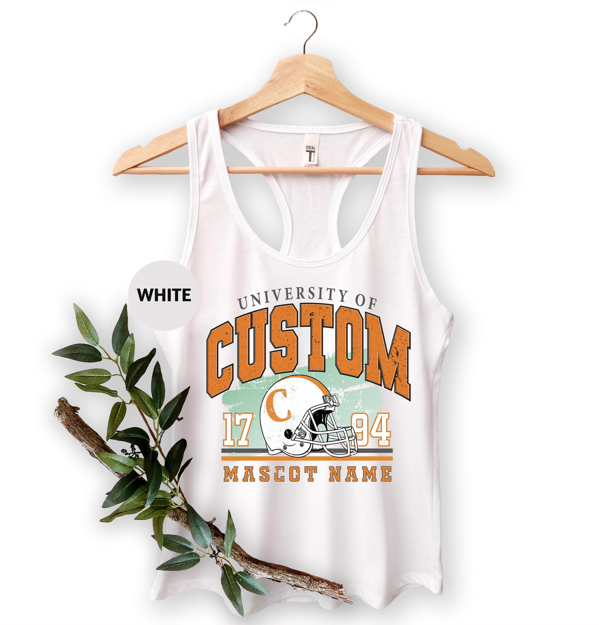 a white tank top with a football helmet on it