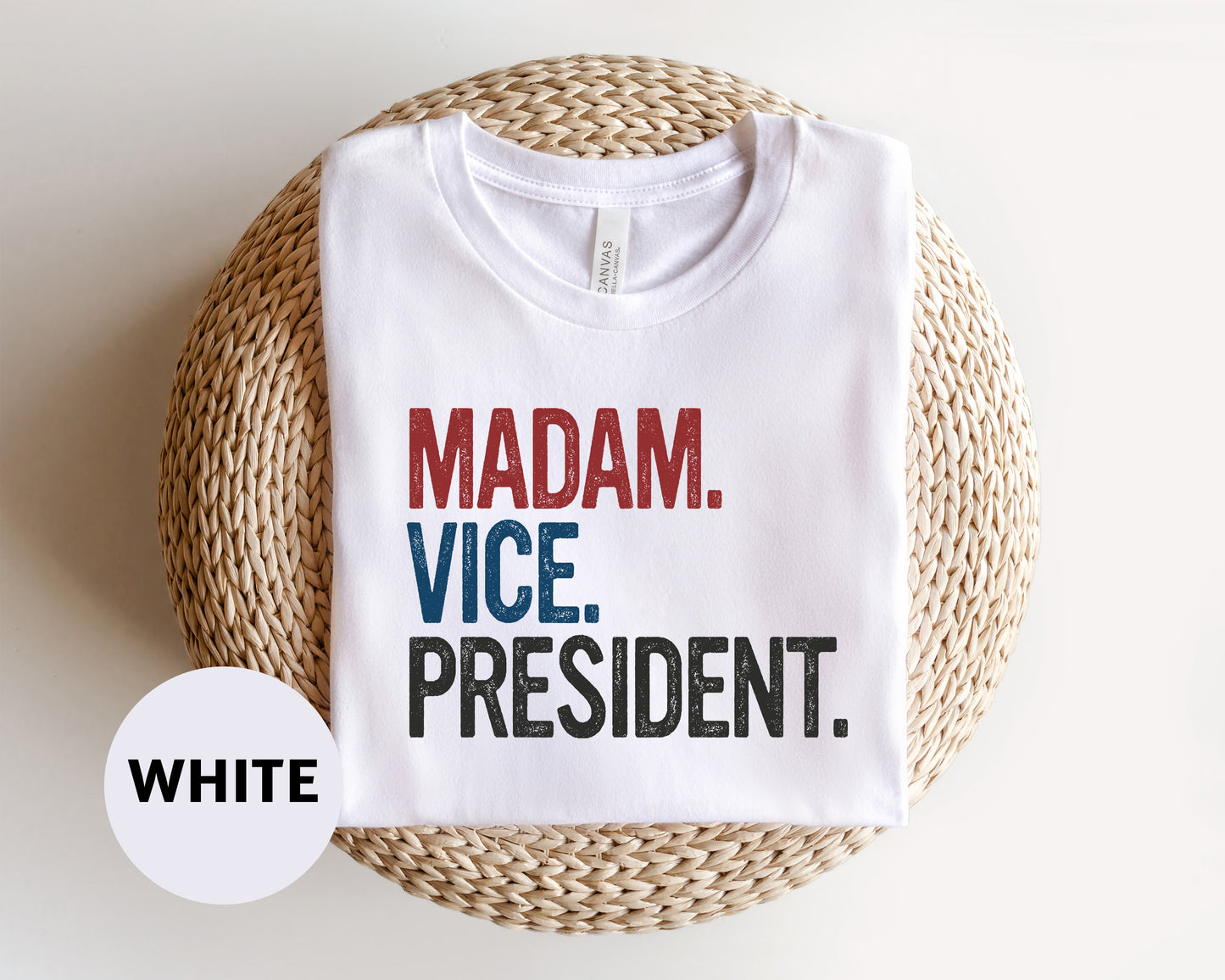 a t - shirt with the words madam vice president printed on it