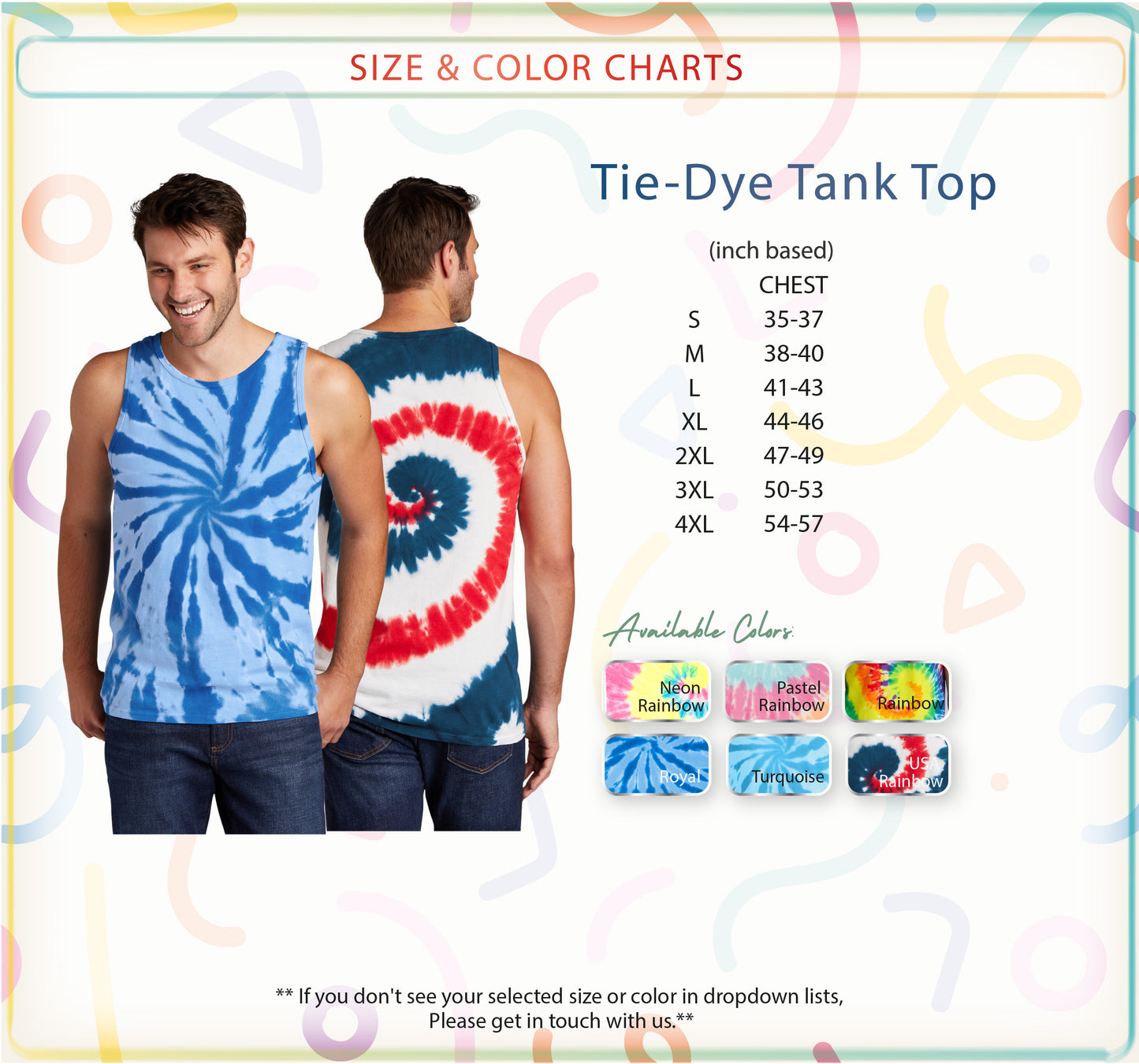a man wearing a tie dye tank top