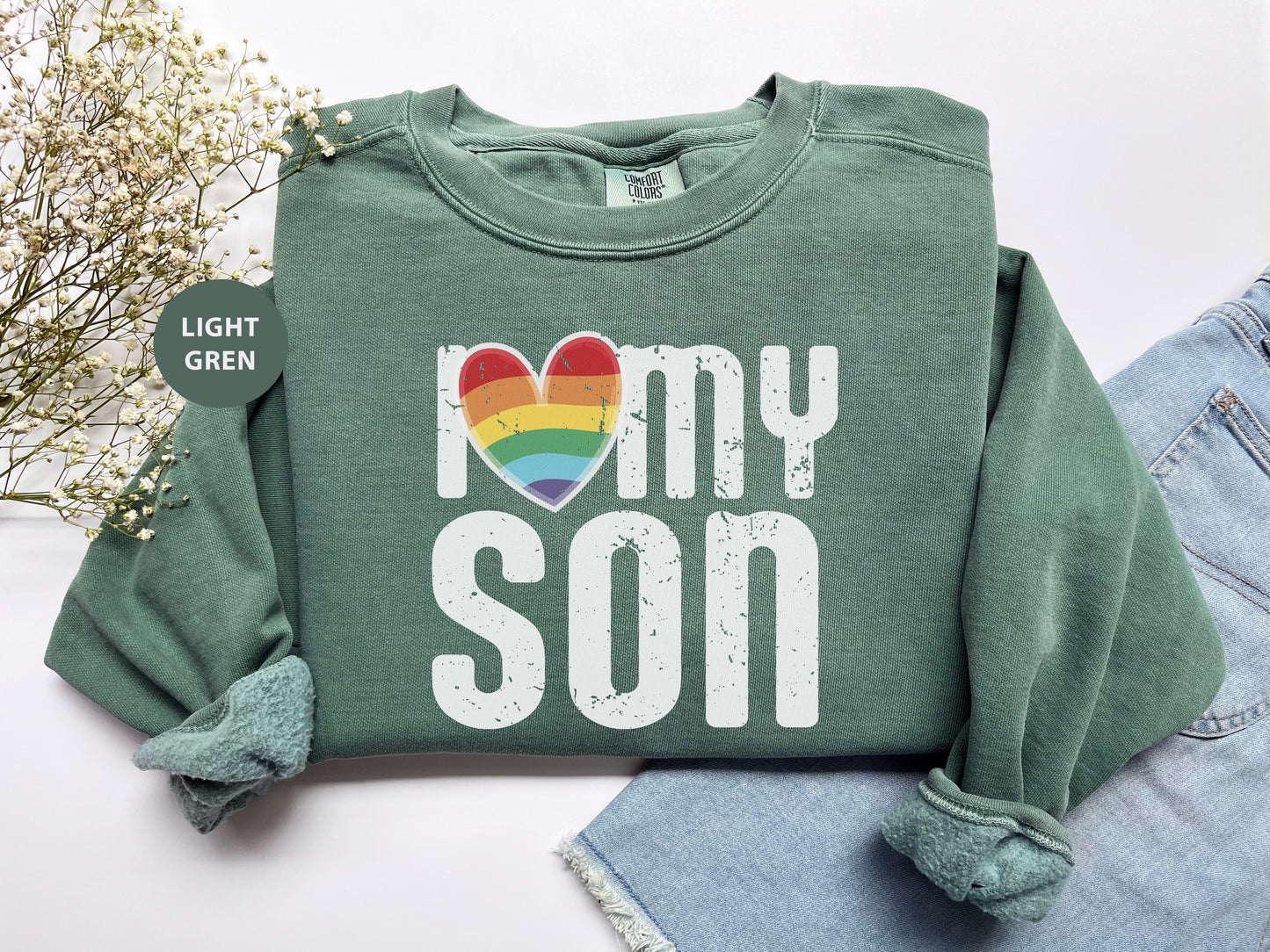 a green shirt that says i love my son on it