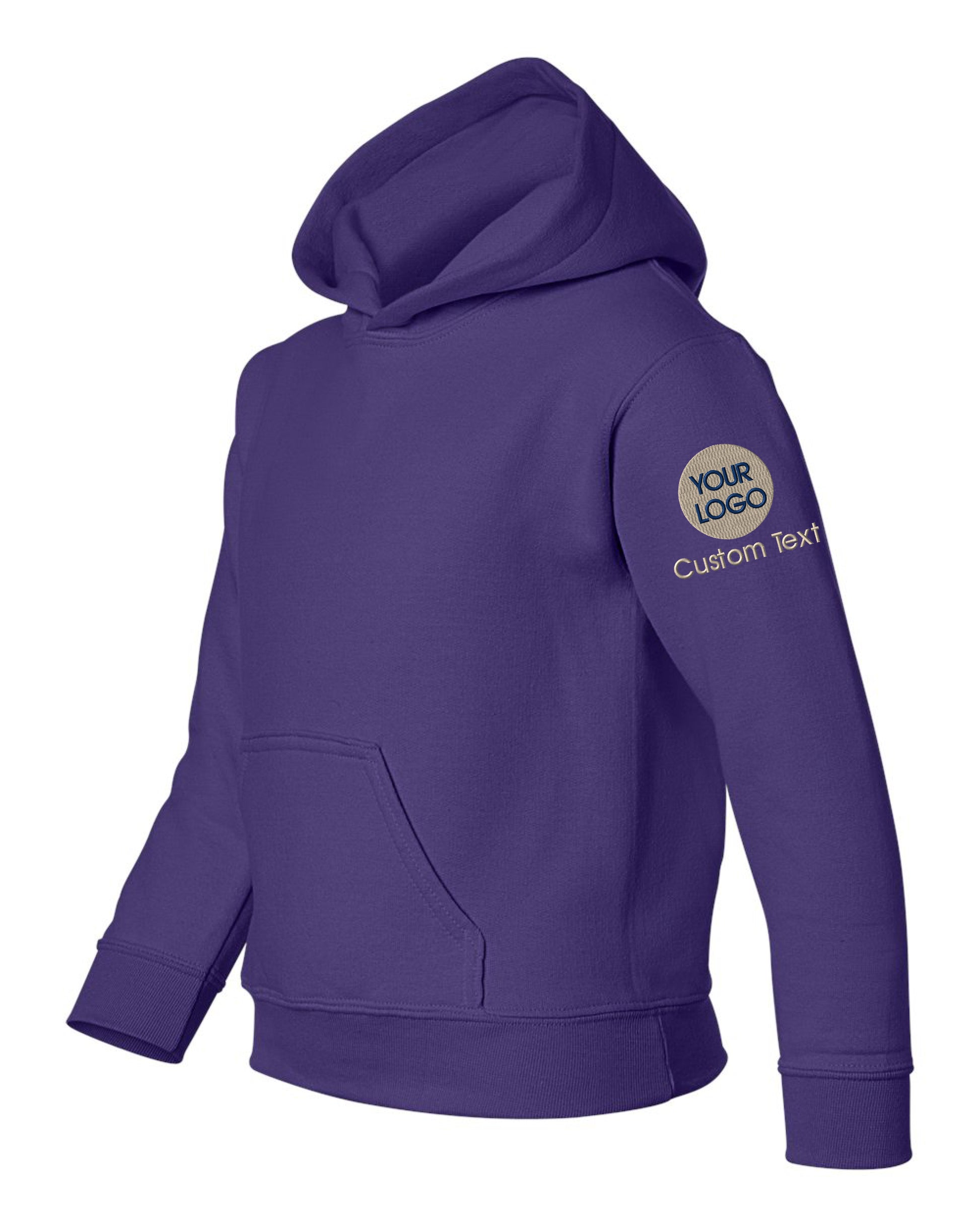 a purple sweatshirt with a yellow and white logo on it