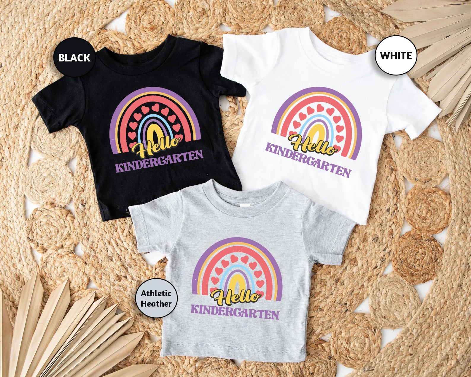 three children's t - shirts with the words kindergartten on them