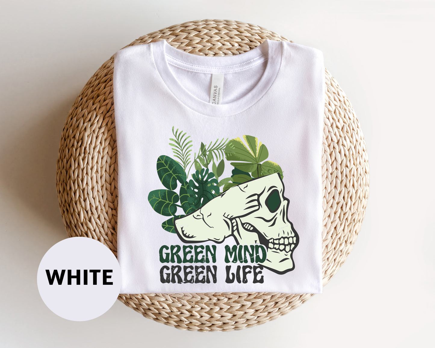 a white shirt with a green mind on it