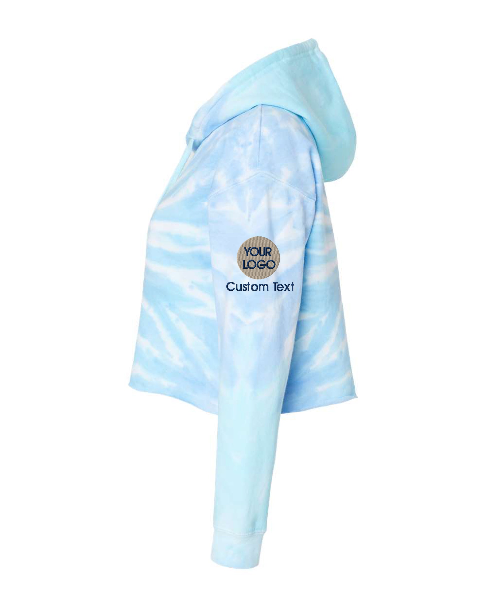 a women's blue and white tie dye hoodie