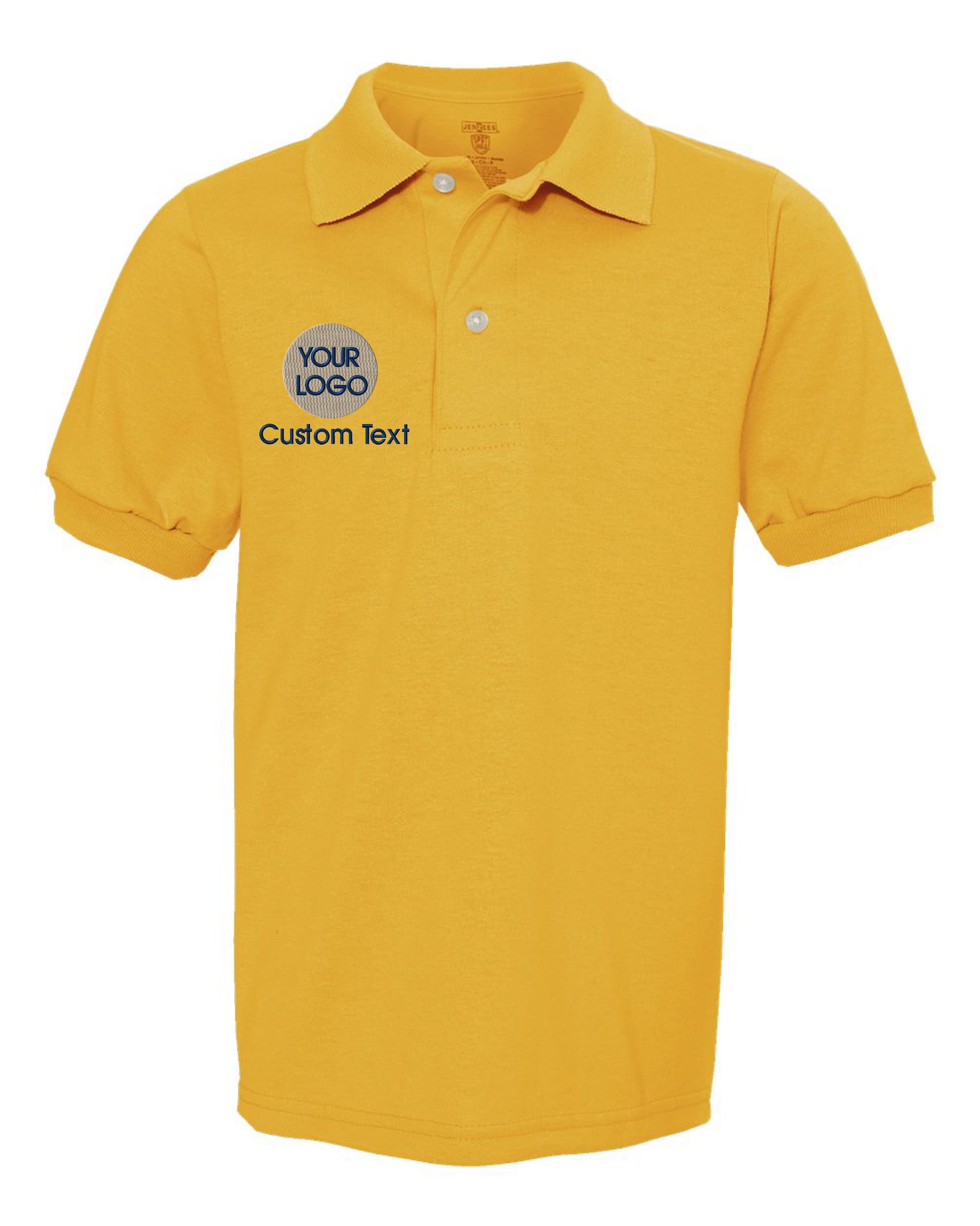 a yellow polo shirt with the words your logo on it