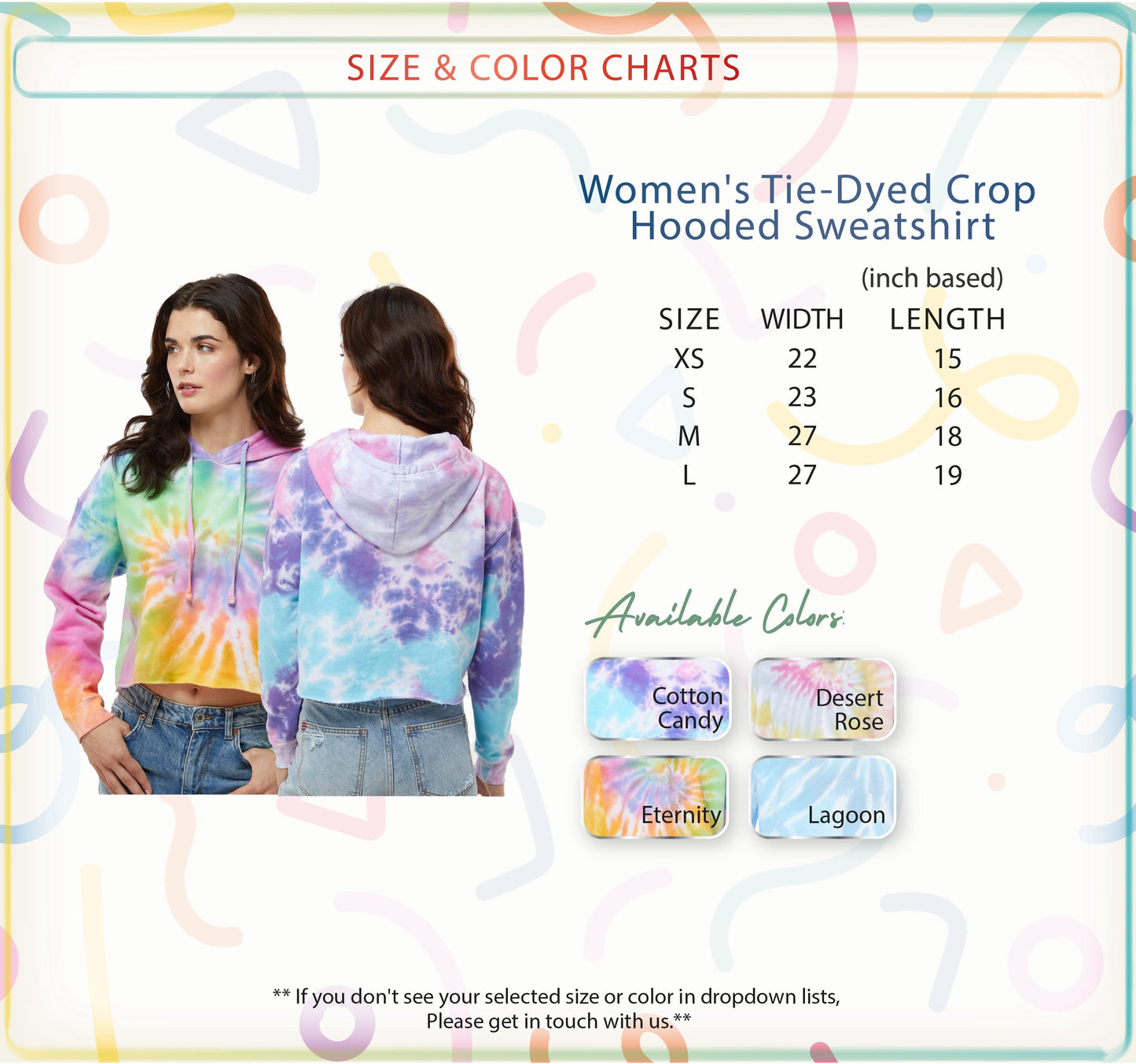 a women's tie - dyed cropped hoodie with a length guide