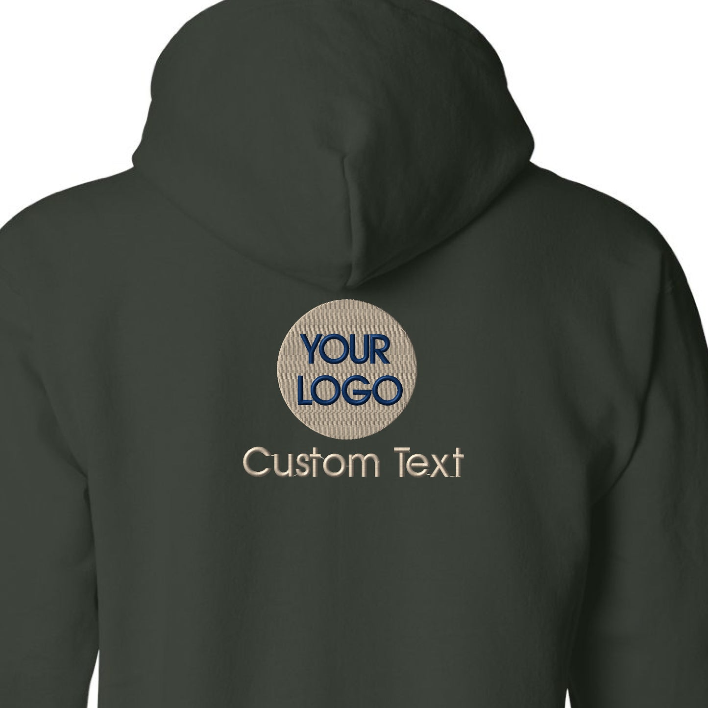 a dark green hoodie with the text your logo on it