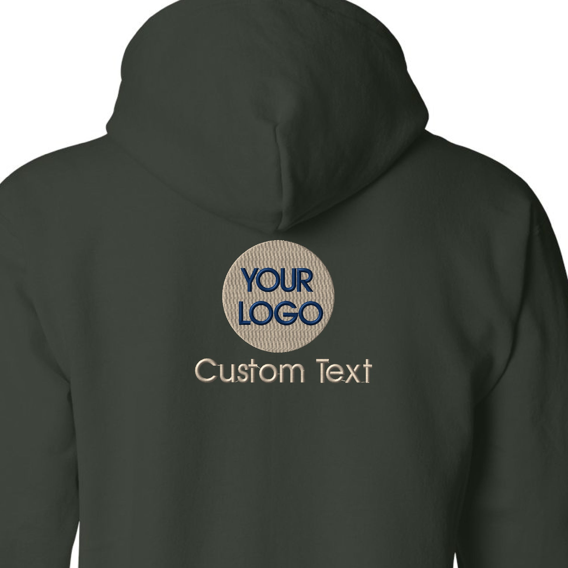 a dark green hoodie with the text your logo on it