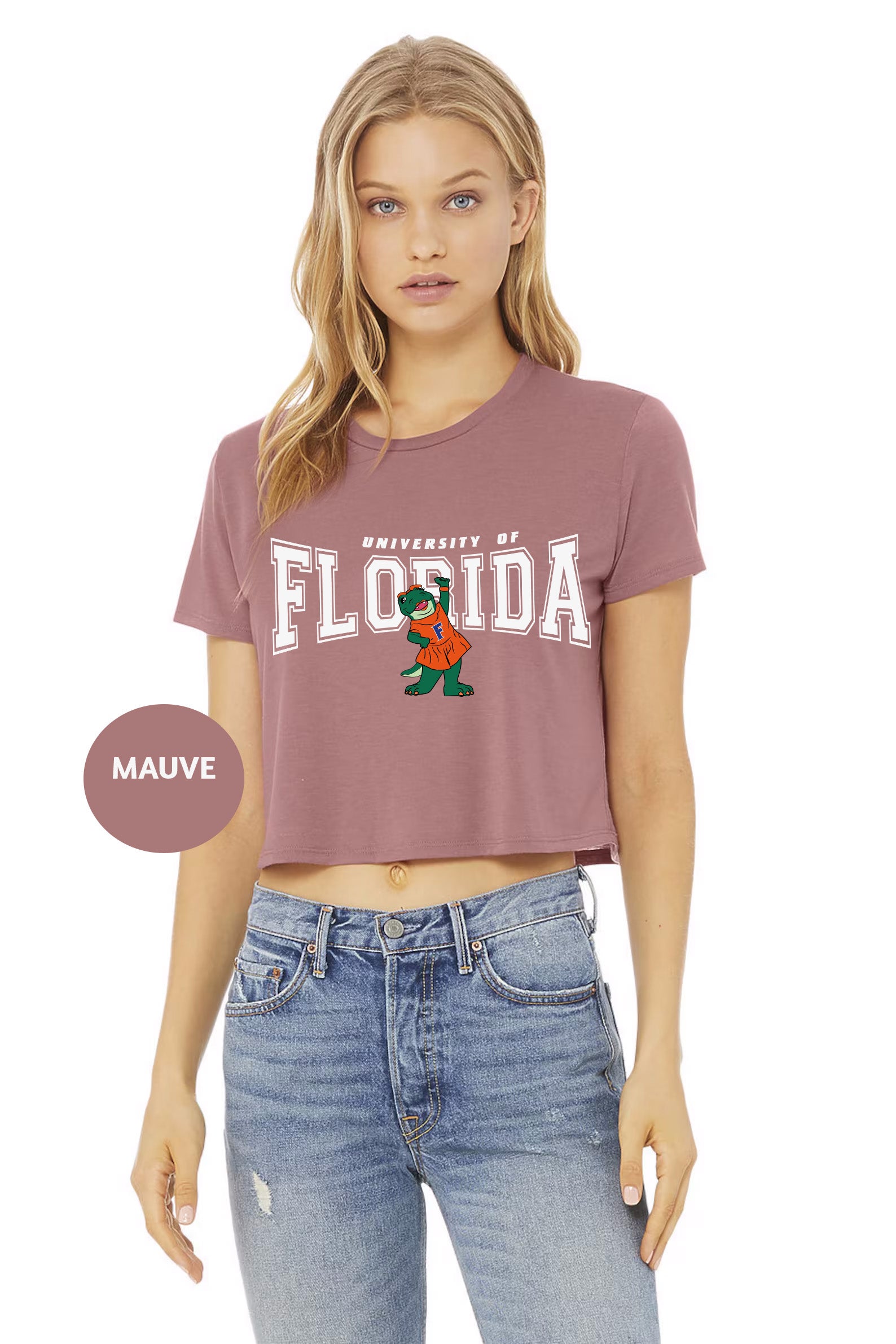 a women's crop top with the word florida printed on it
