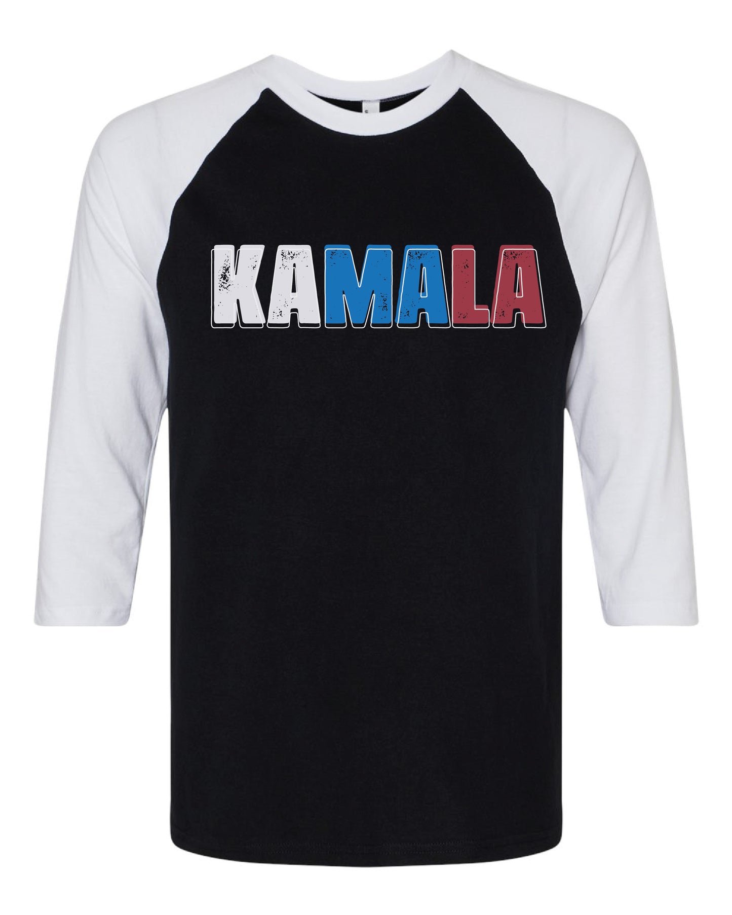 a black and white baseball shirt with the word kalamala printed on it