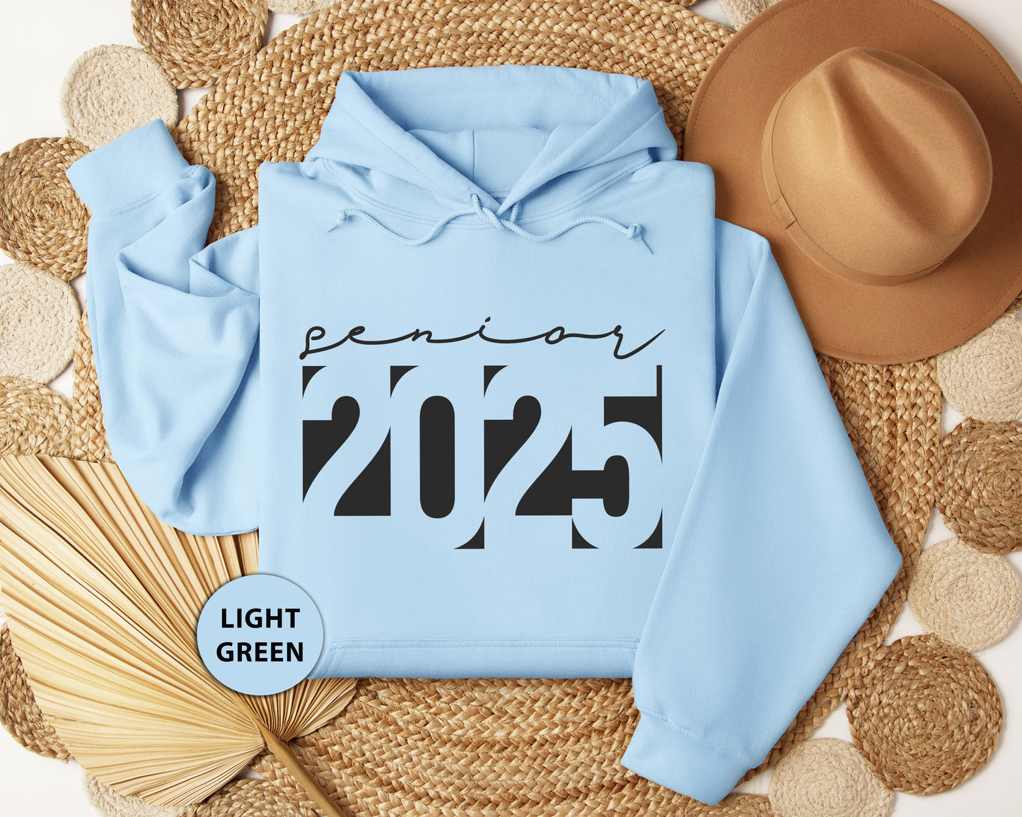 a light blue hoodie with the number 2055 printed on it