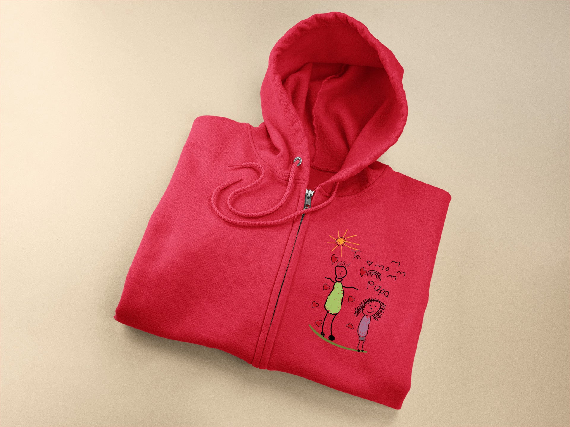a red hoodie with a picture of a cartoon character on it