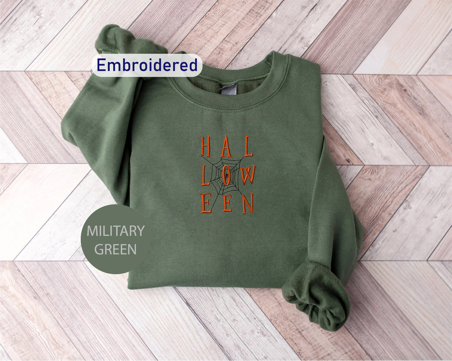 a military green sweatshirt with the words hall low even printed on it