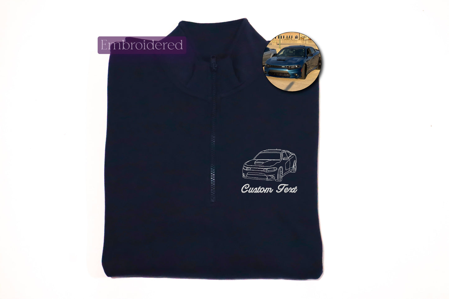 a black shirt with a picture of a car on it