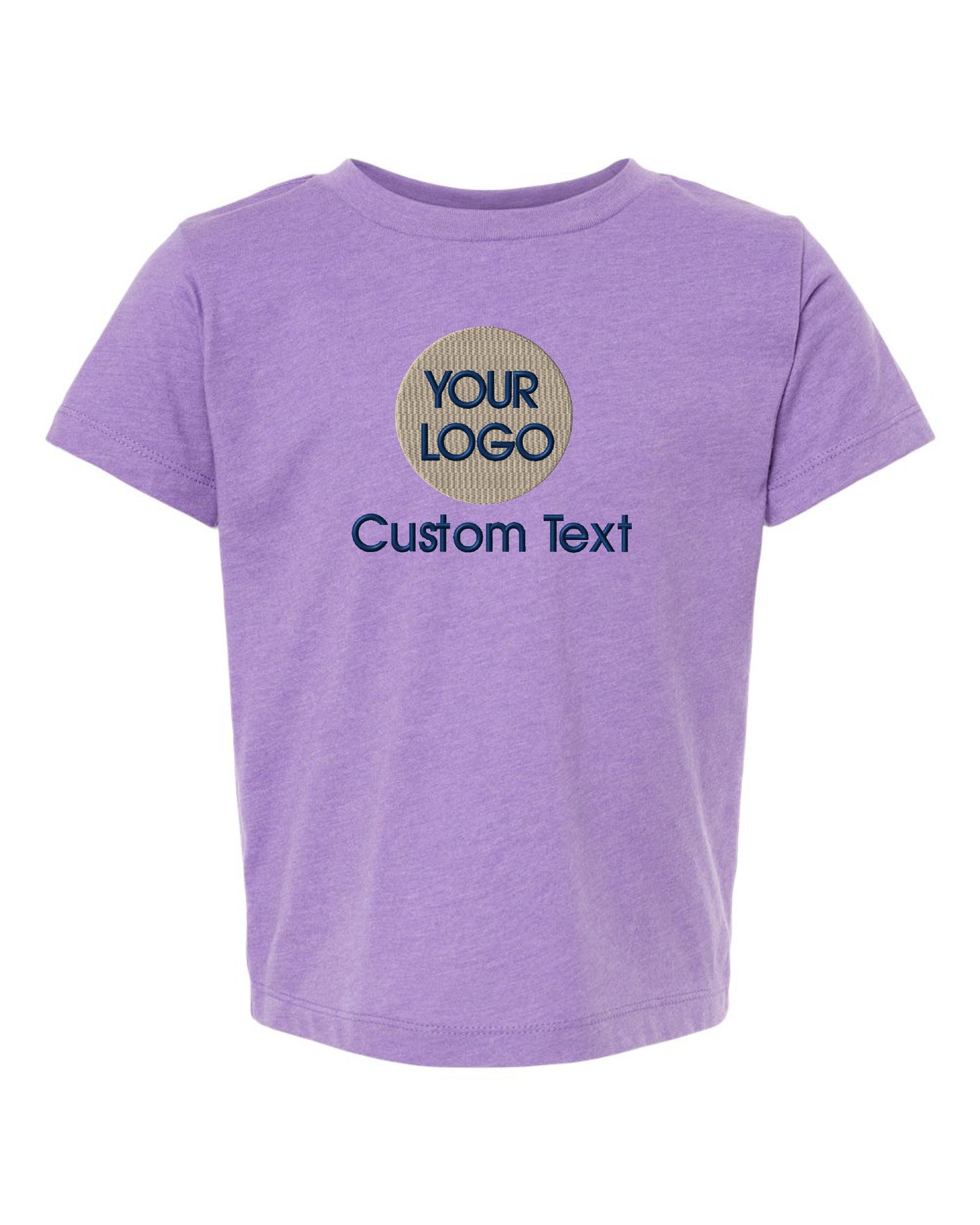 a child's purple t - shirt with the words your logo on it