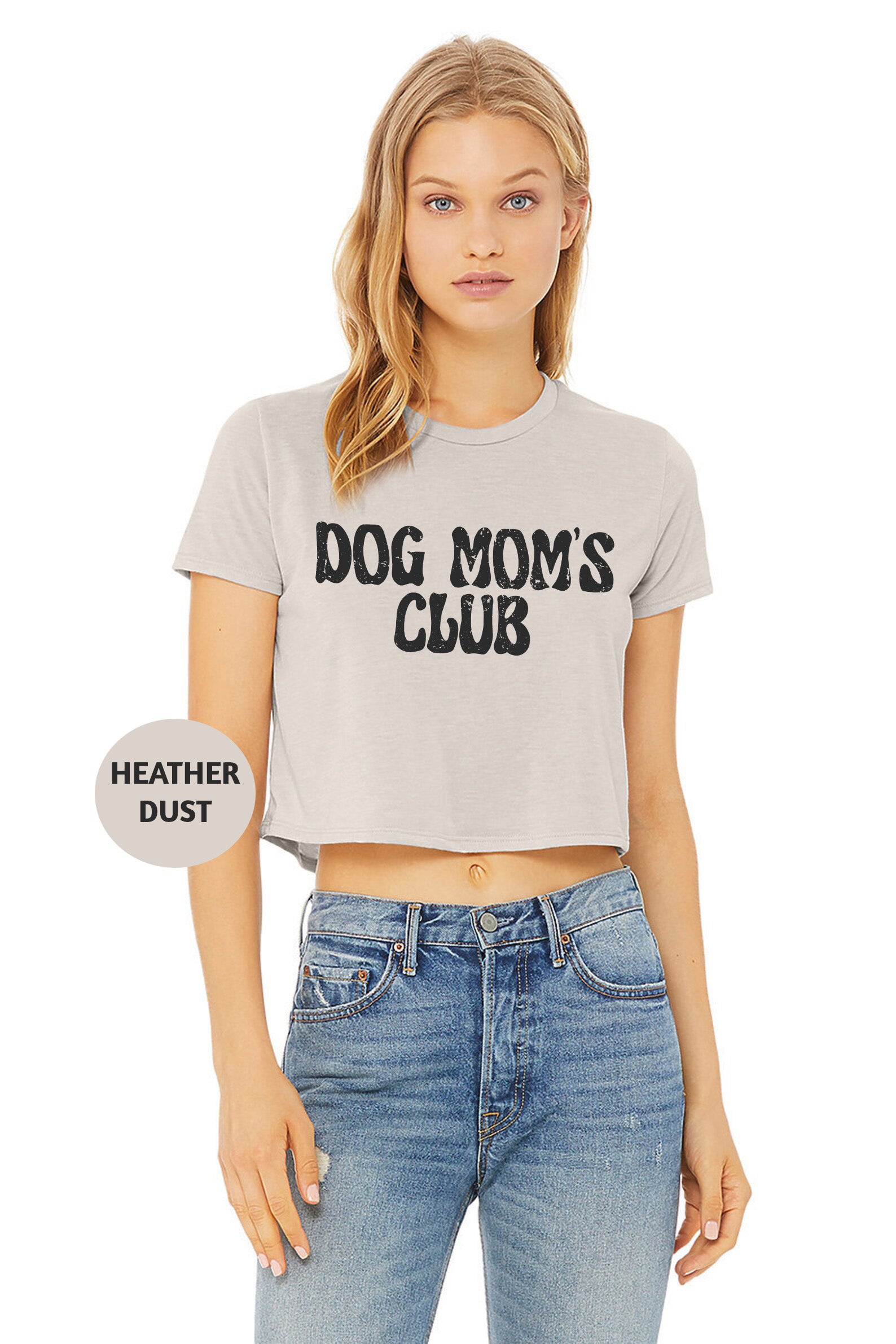 a woman wearing a dog mom's club crop top