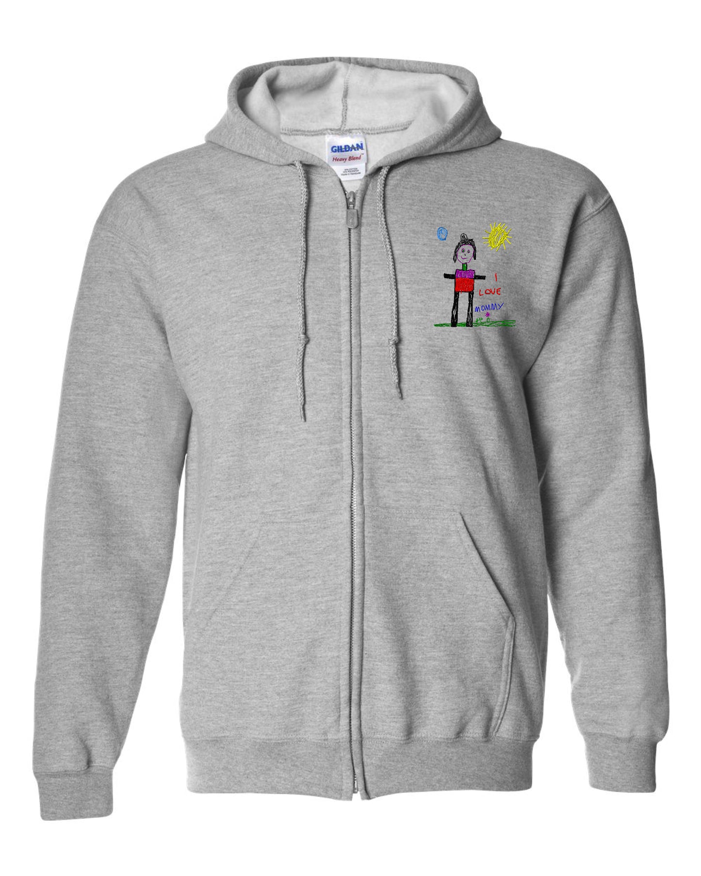 a grey zip up hoodie with a picture of a person on it