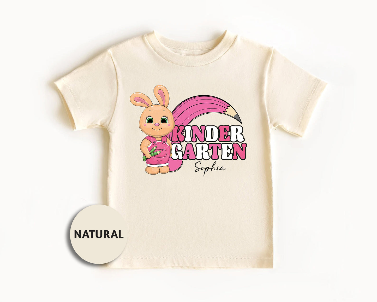 a white t - shirt with a pink bunny on it