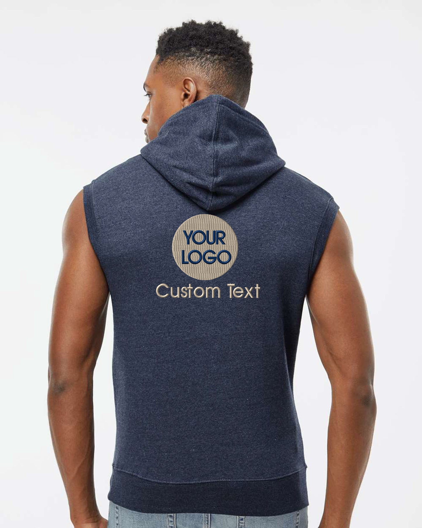 a man wearing a hoodie with a custom text on it