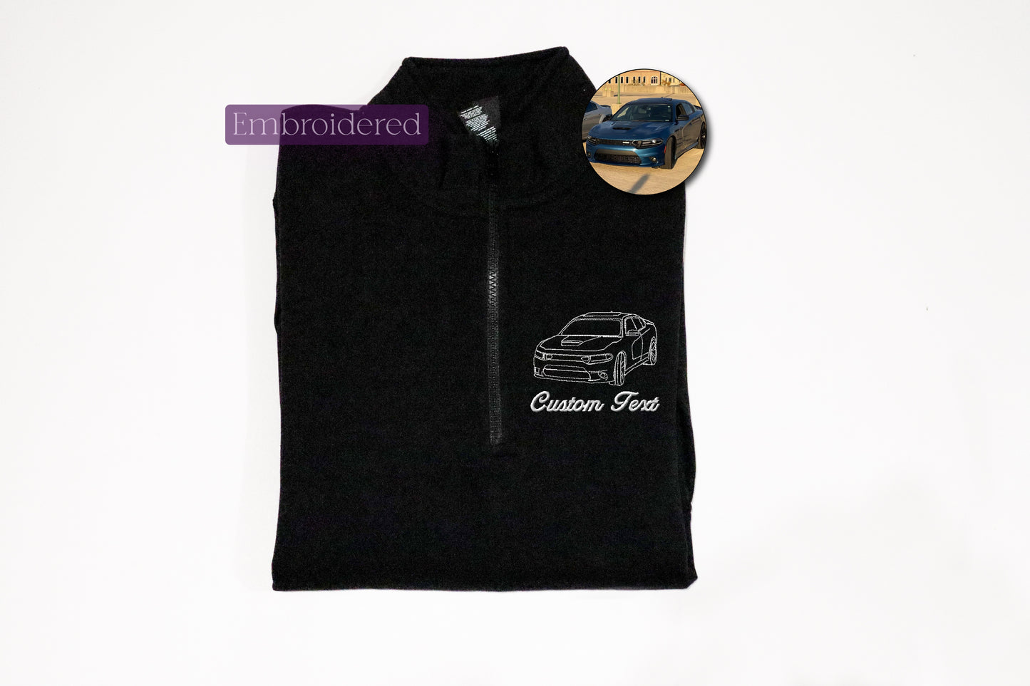 a black vest with a picture of a car on it