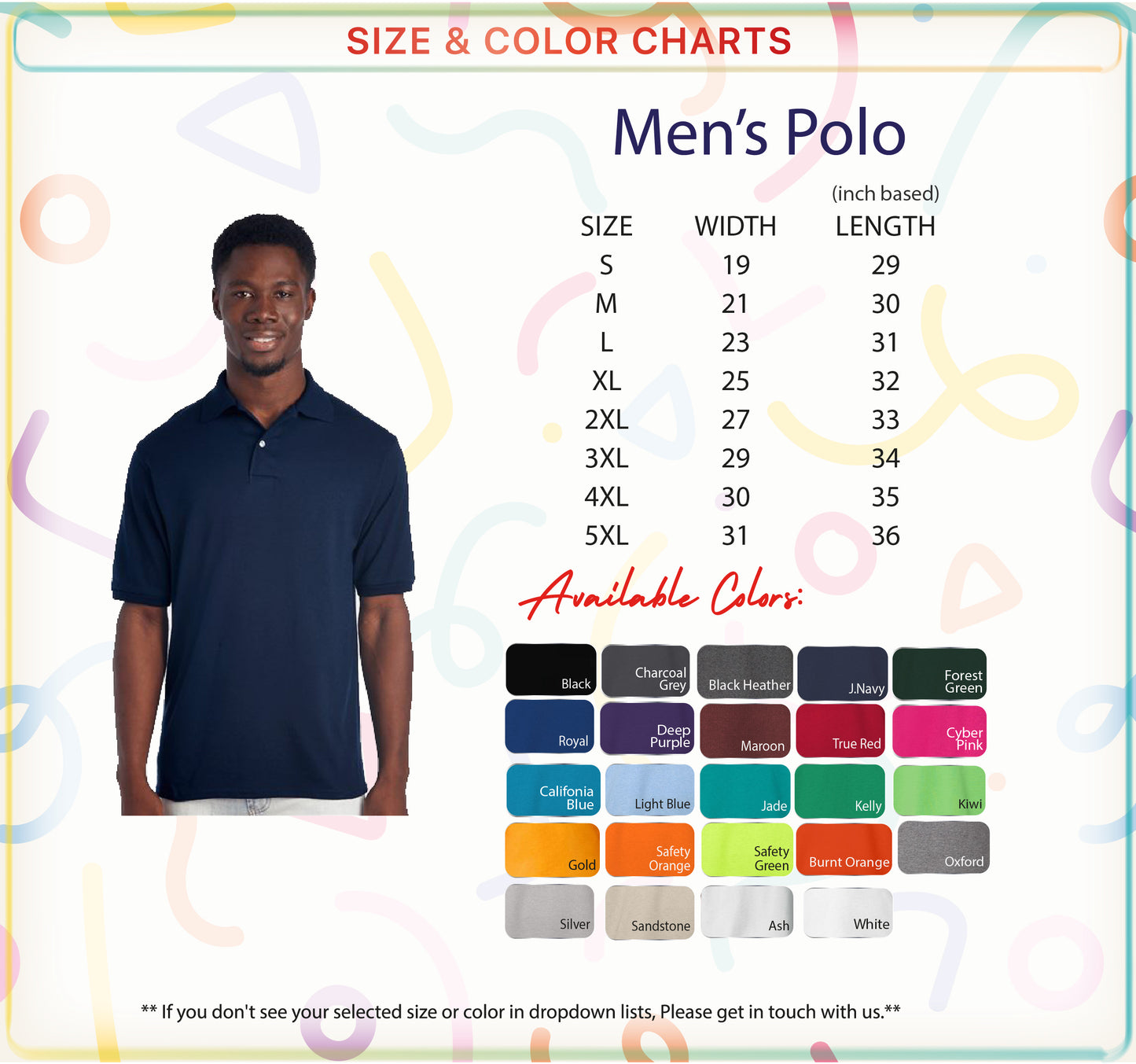 men's polo shirt size chart