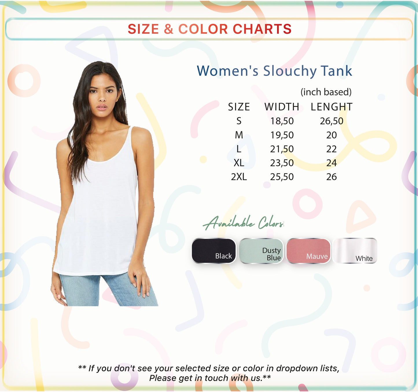 a woman's slouchy tank in sizes