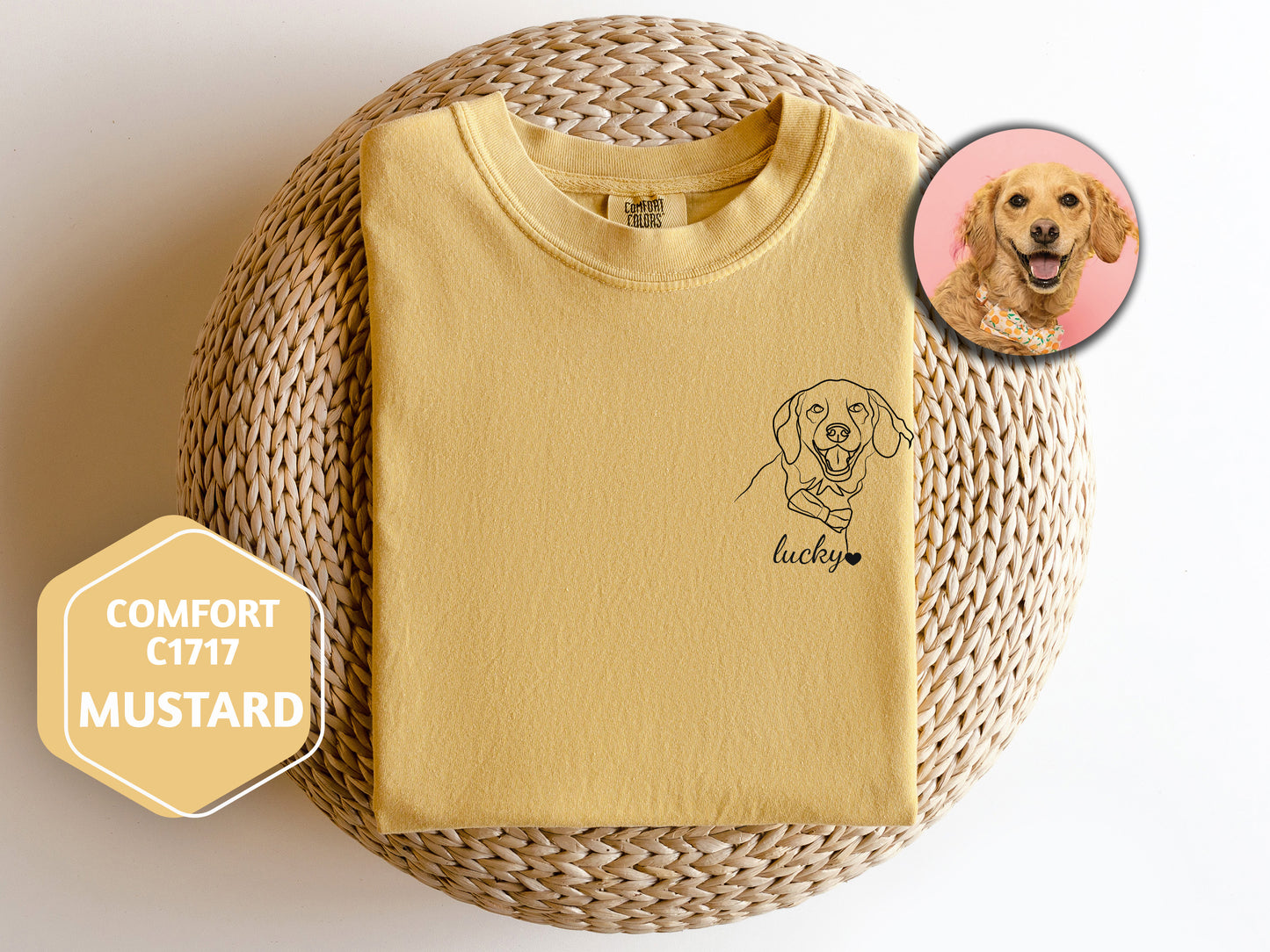 a yellow shirt with a picture of a dog on it