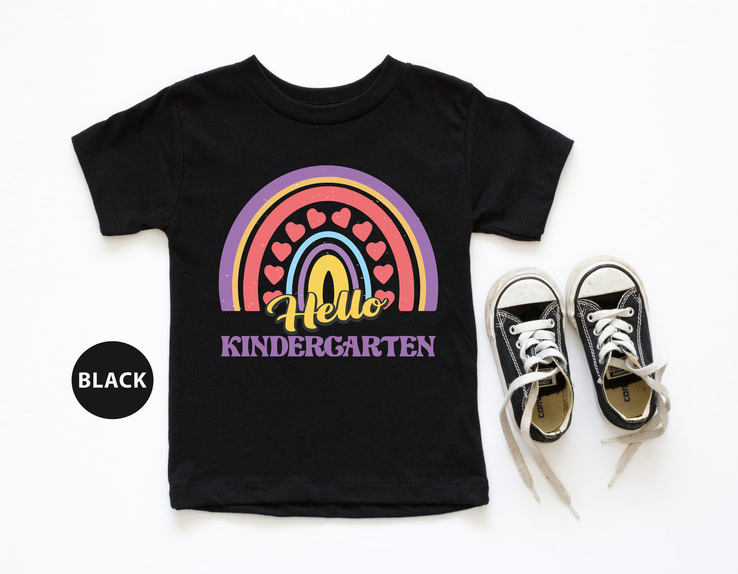 a pair of sneakers and a t - shirt with the word hello kindergart