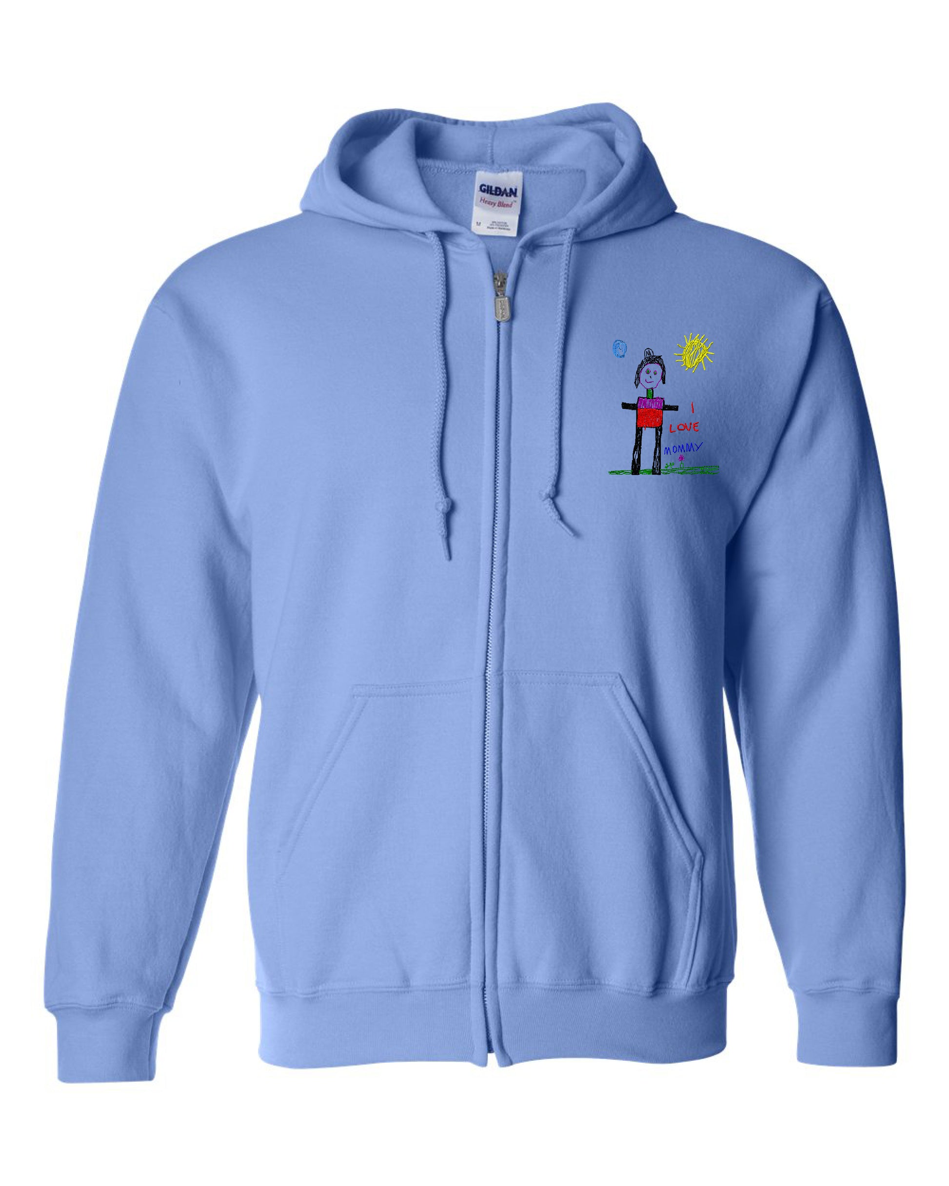 a light blue zip up hoodie with an image of a man holding a tennis