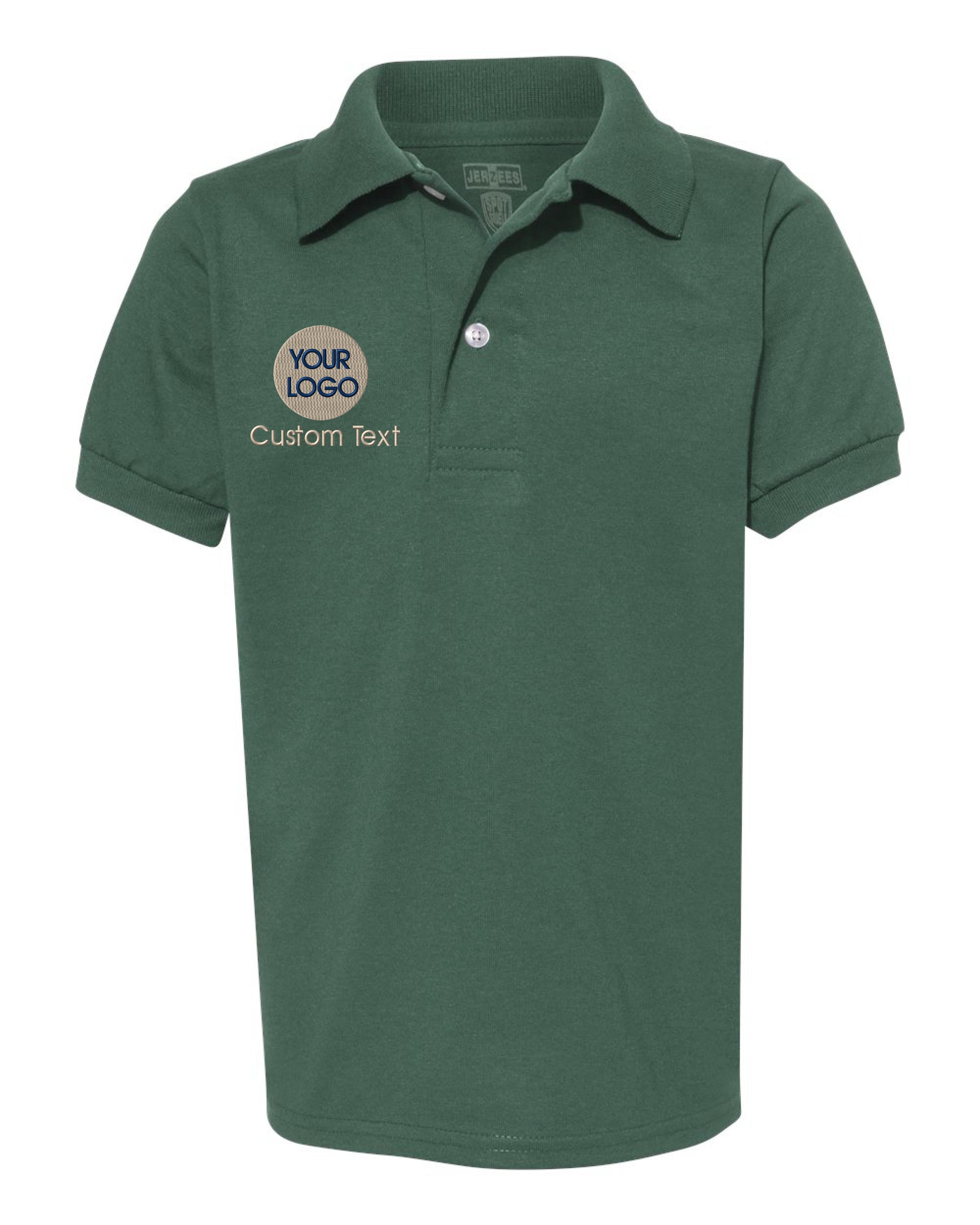 a green polo shirt with the words your logo on it
