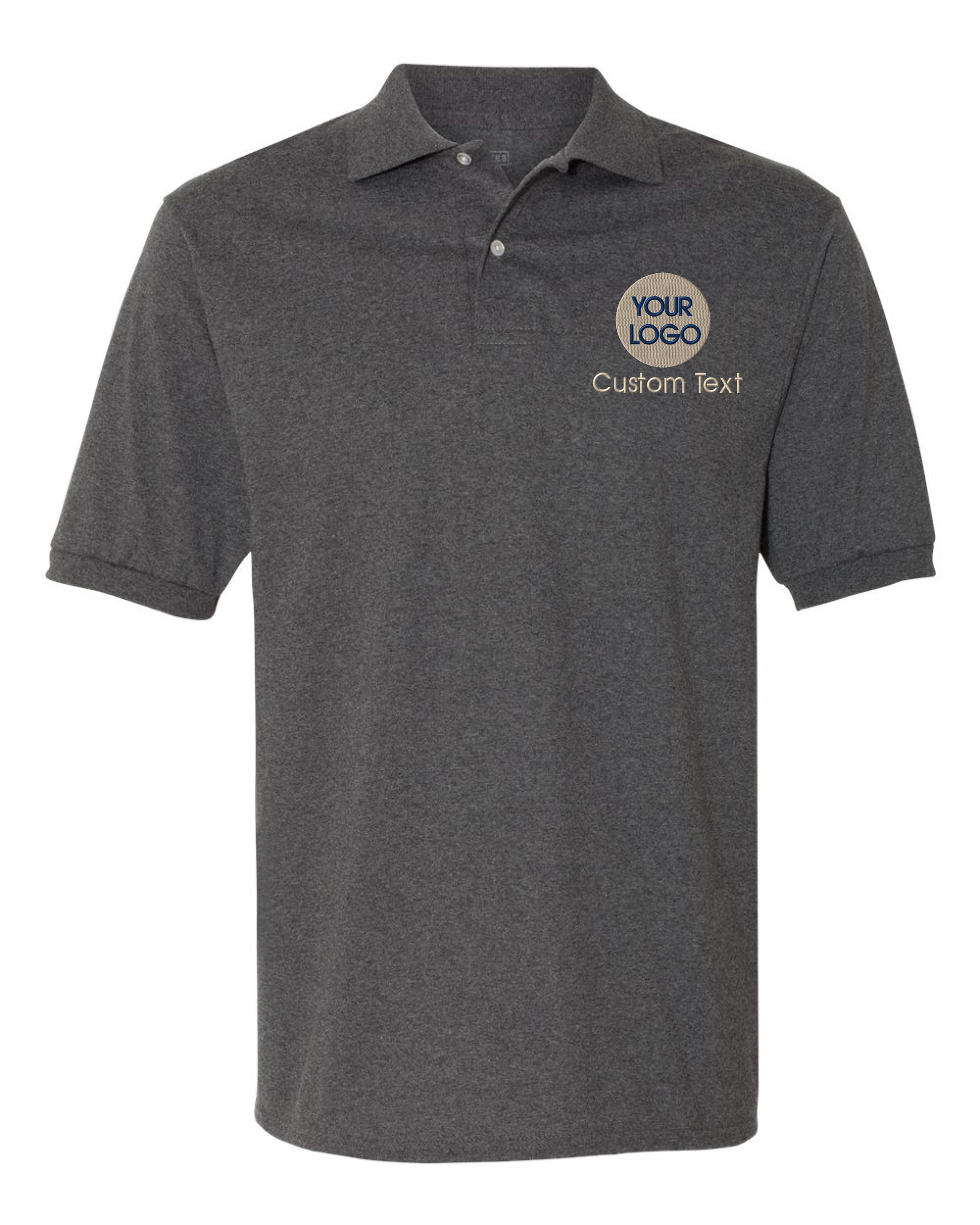a gray polo shirt with a logo on it