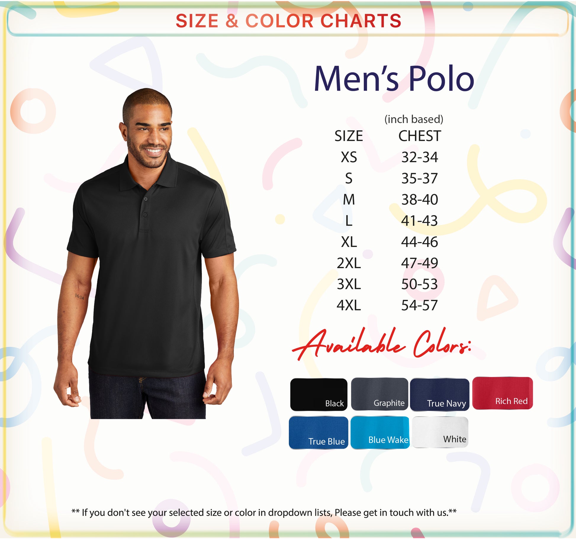 men's polo shirt size chart
