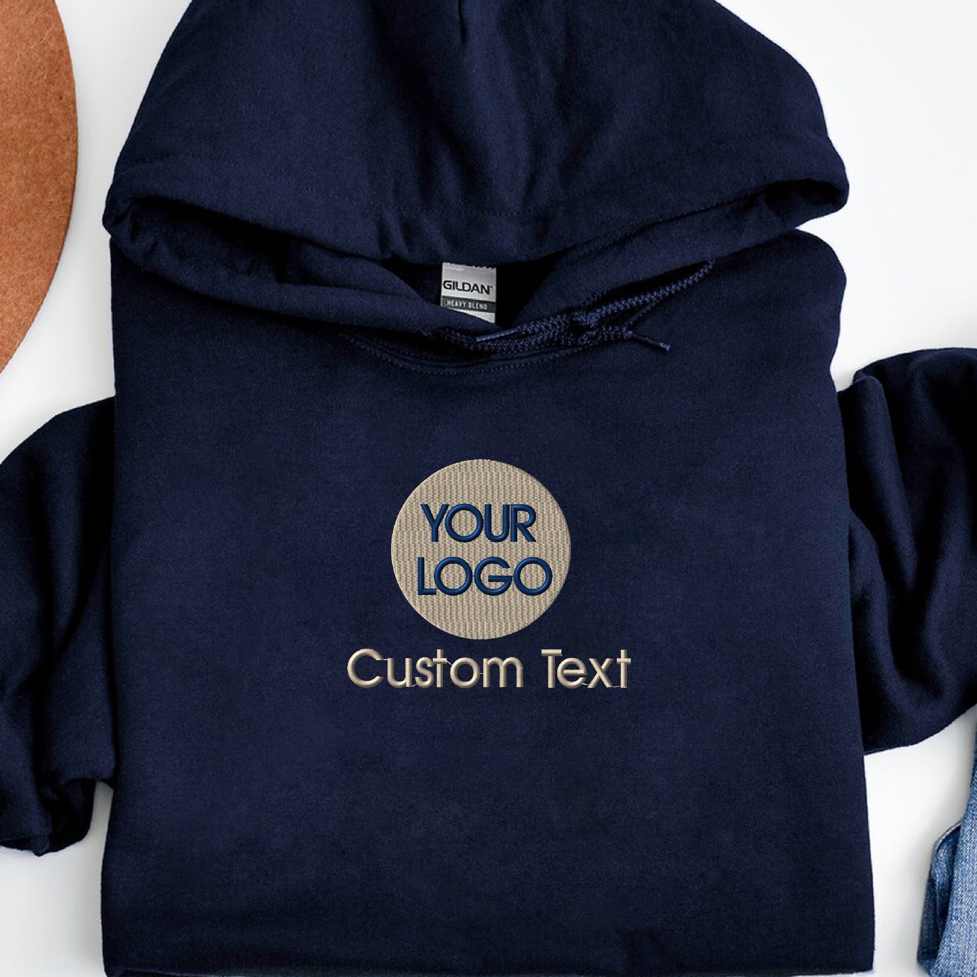 a blue hoodie with a custom text on it