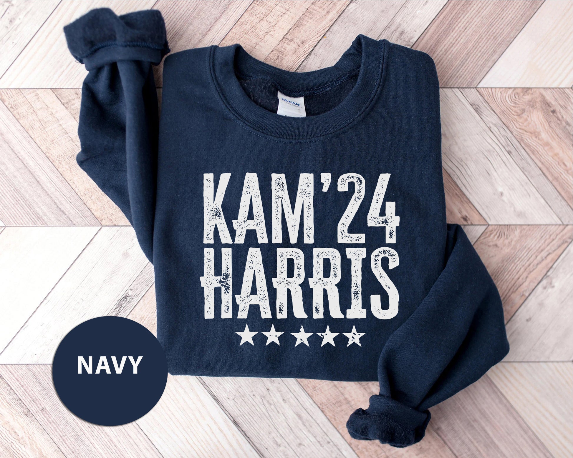a navy sweatshirt with the name kam'24 harris printed on it