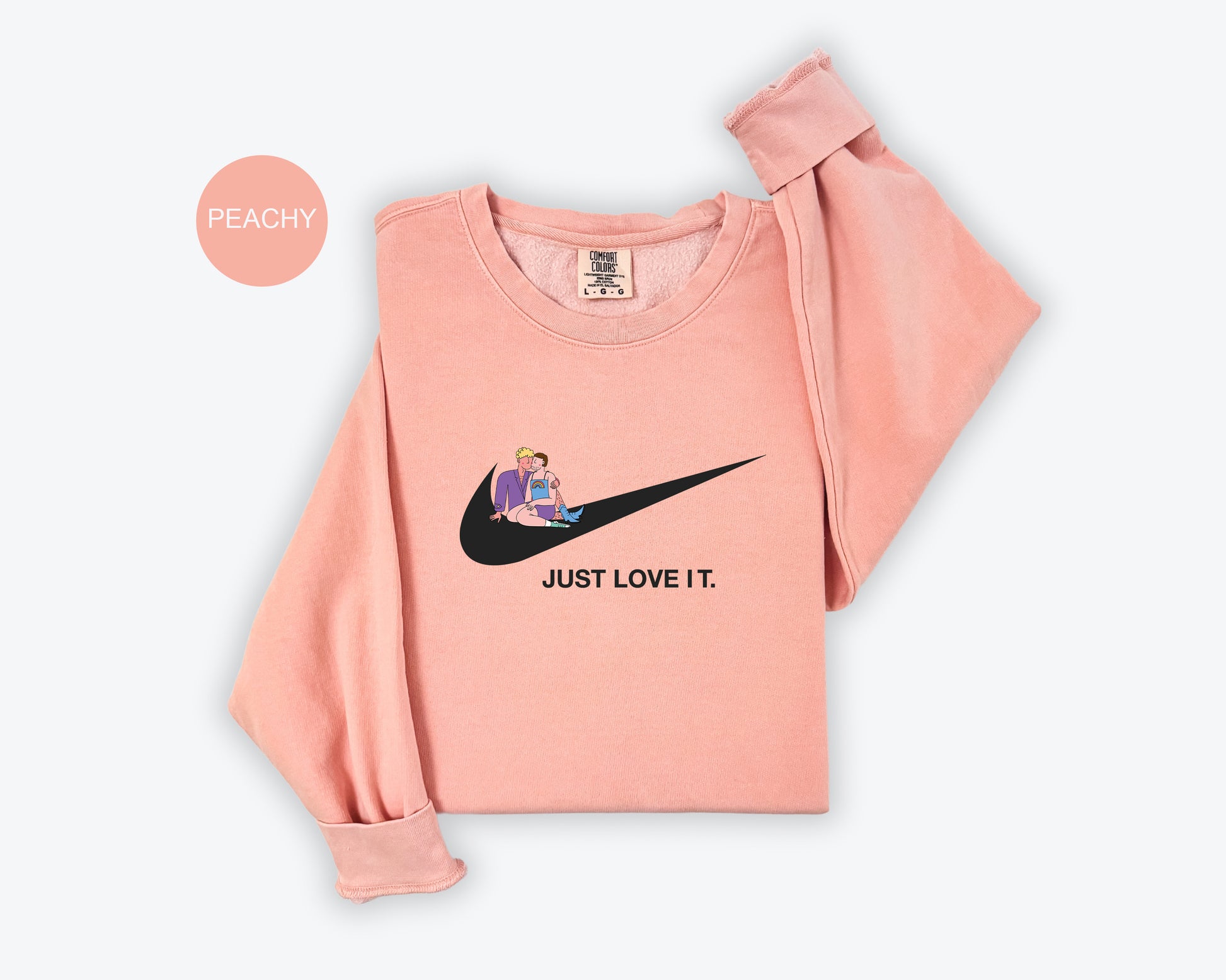 a pink shirt with a black nike logo on it