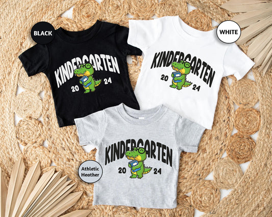 three children's t - shirts with the words kindergartsten printed on