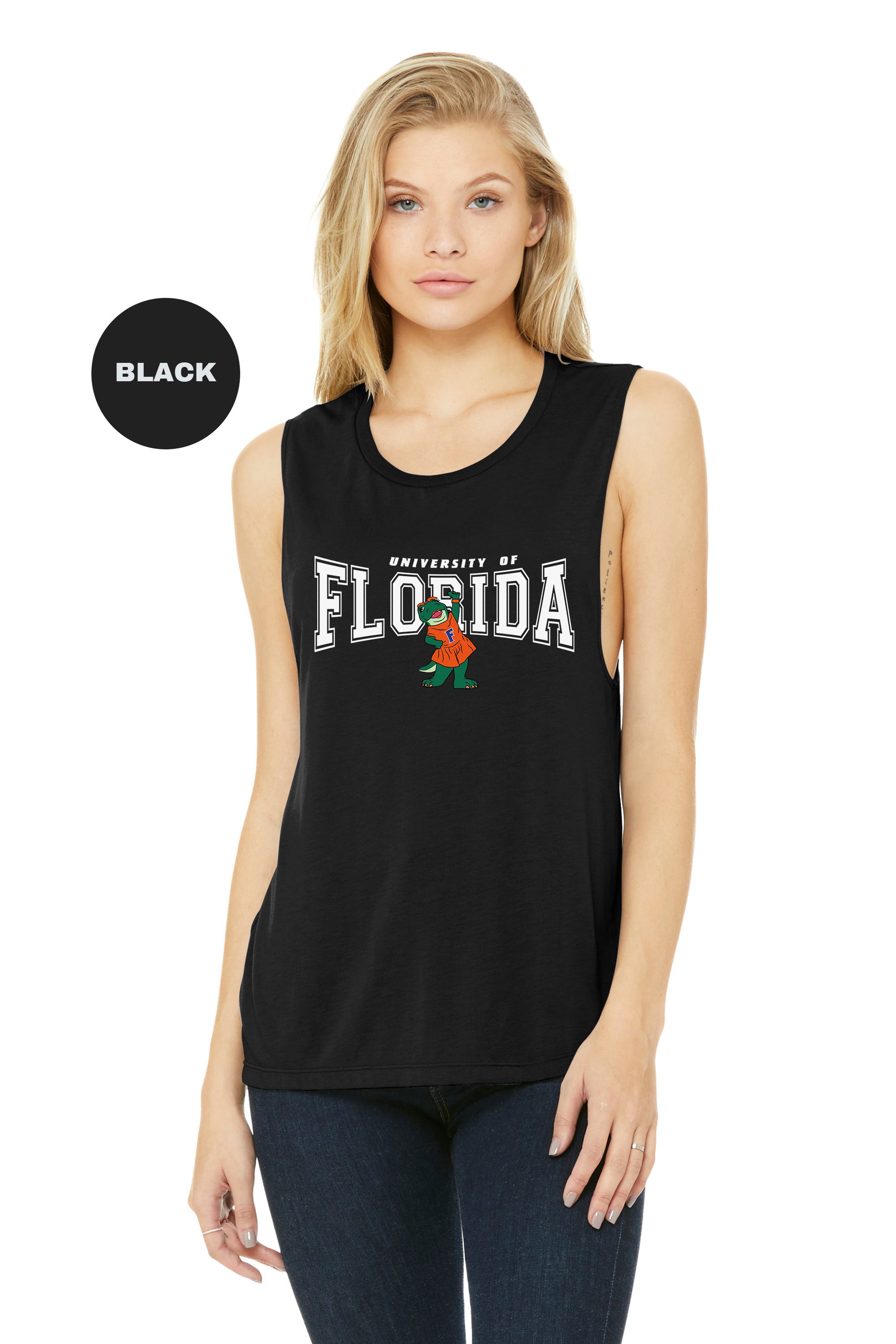 a woman wearing a black florida tank top