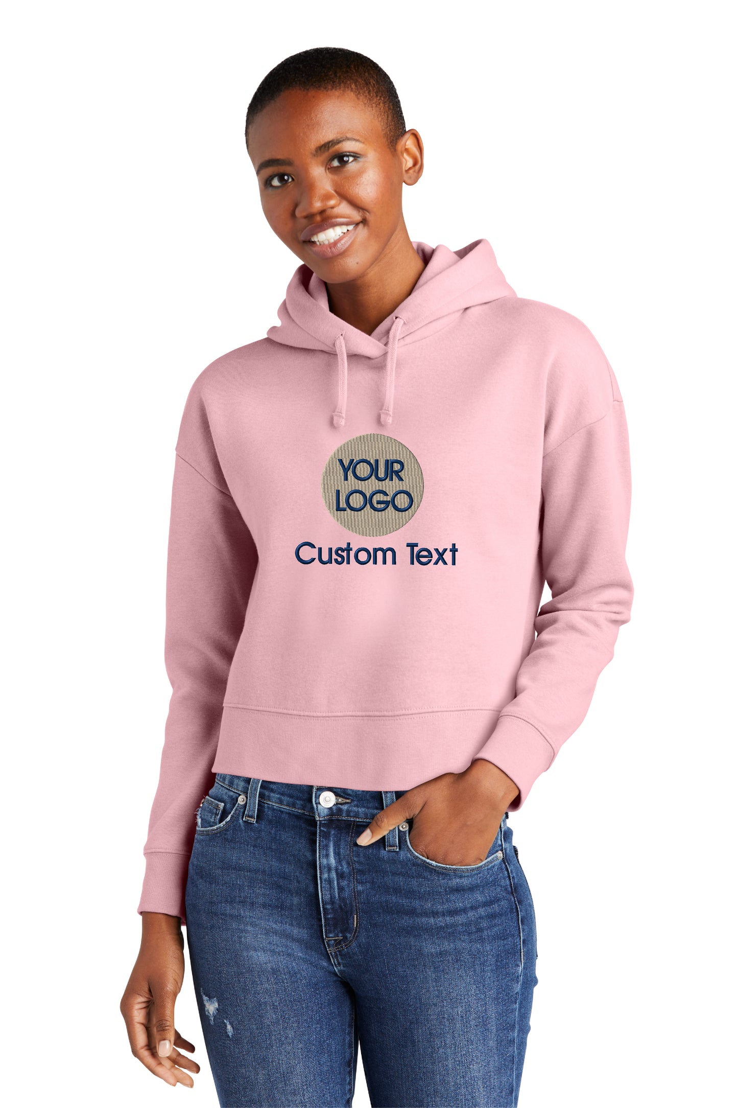 a woman wearing a pink hoodie with the words your dog is a custom text
