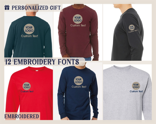 a group of men's long - sleeved shirts with the words embroidery font