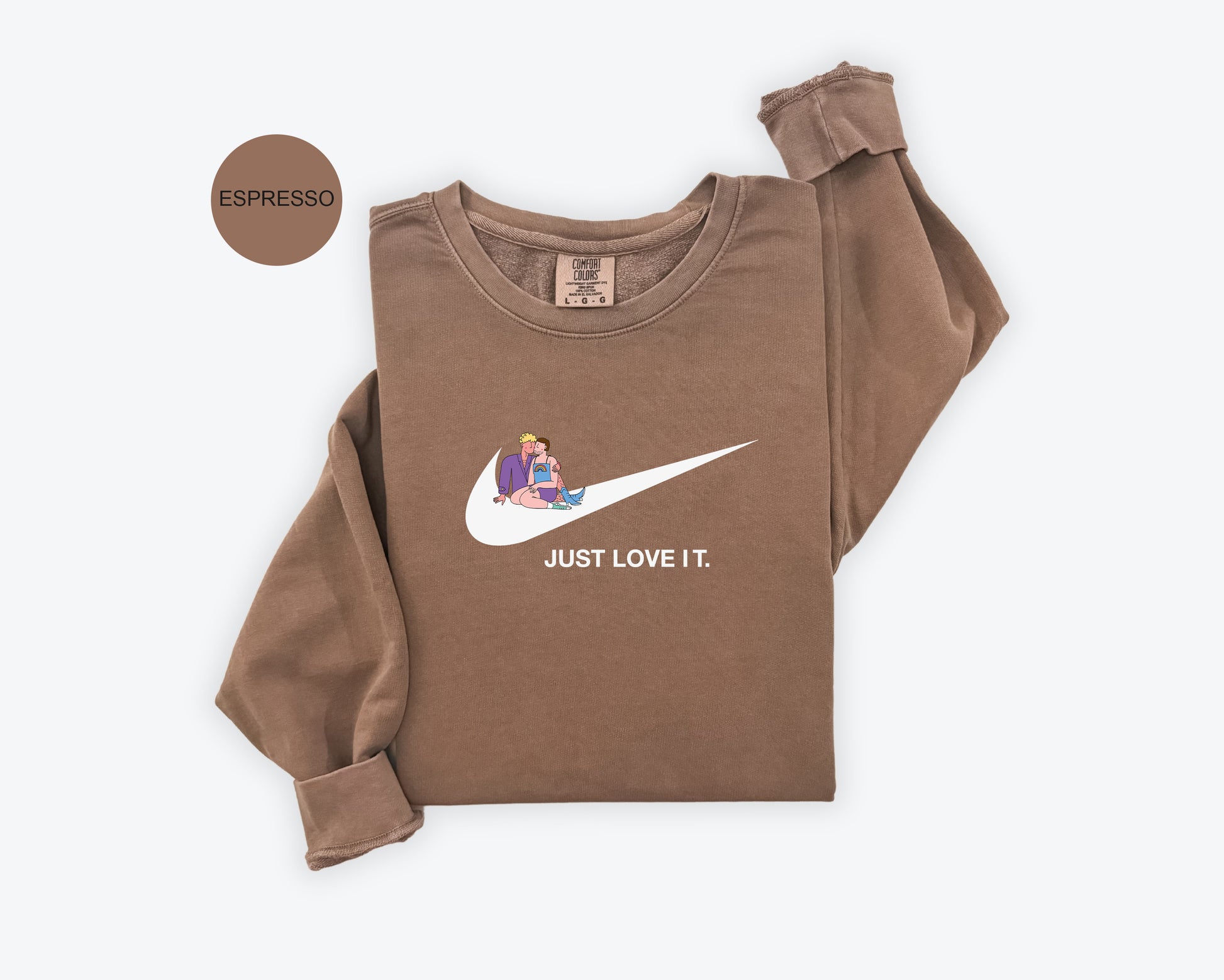a brown shirt with a white nike logo on it