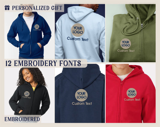 a group of four different colored hoodies