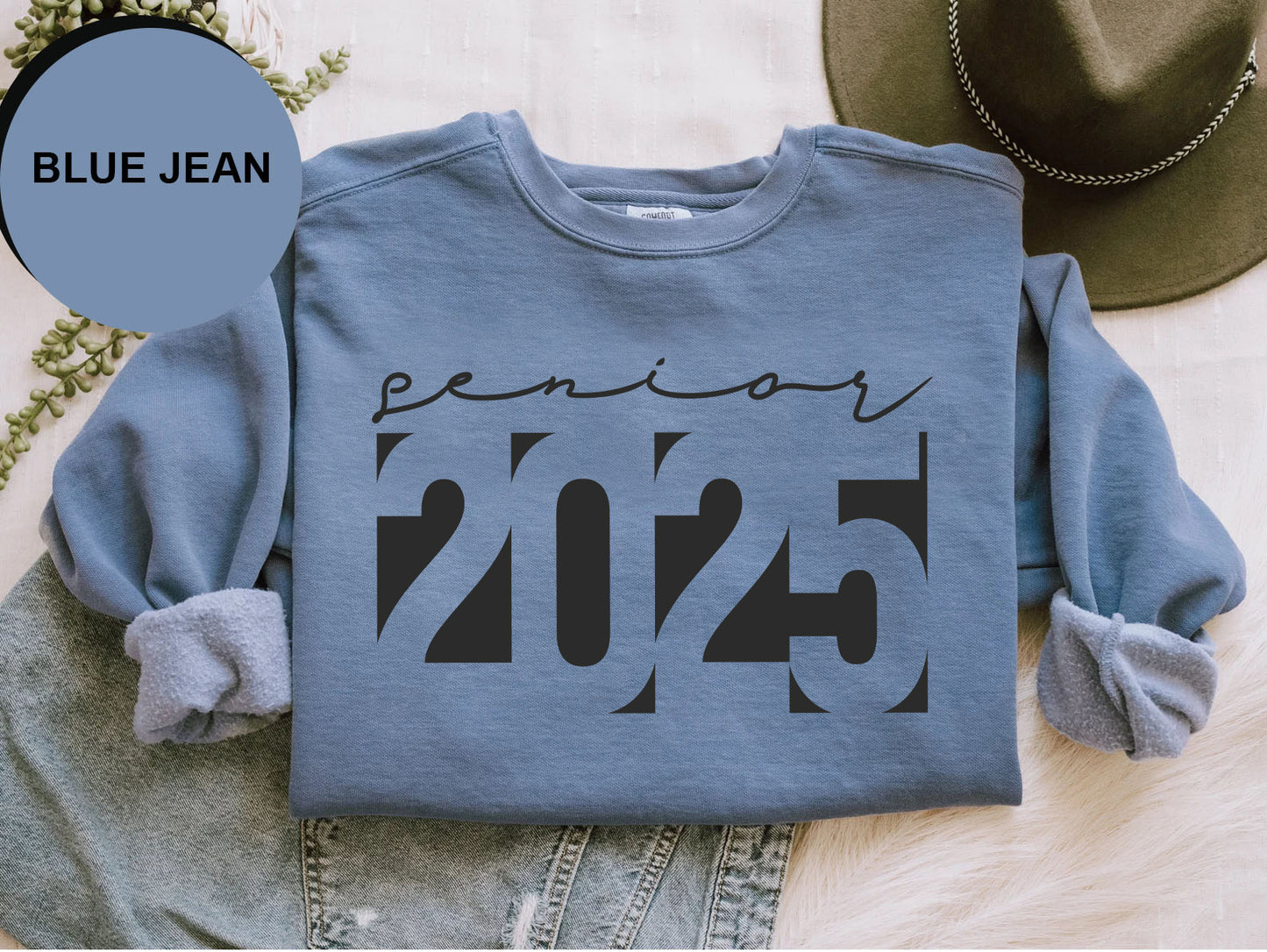 a blue jean shirt with the number 2055 printed on it