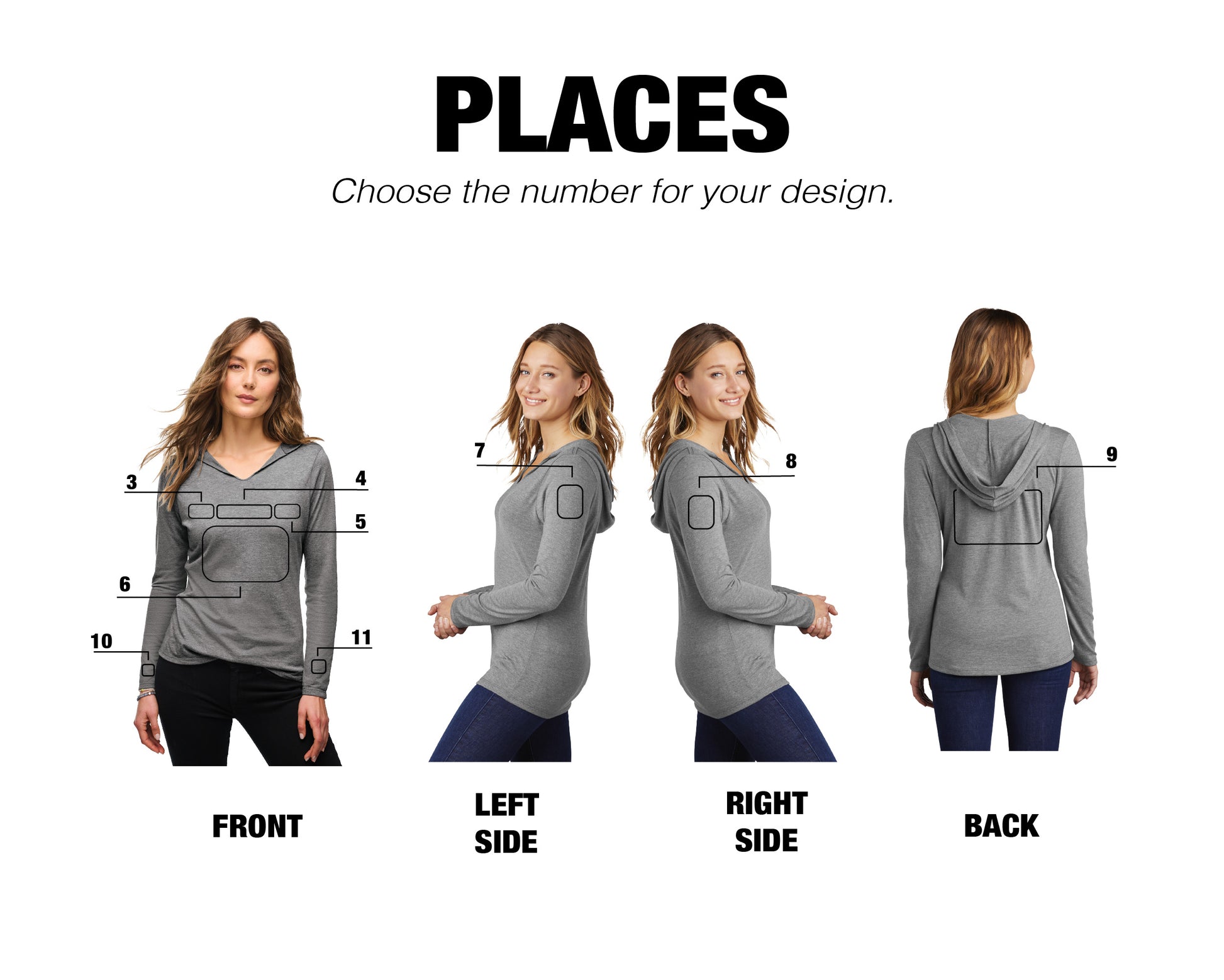 a woman wearing a gray shirt with a hoodie