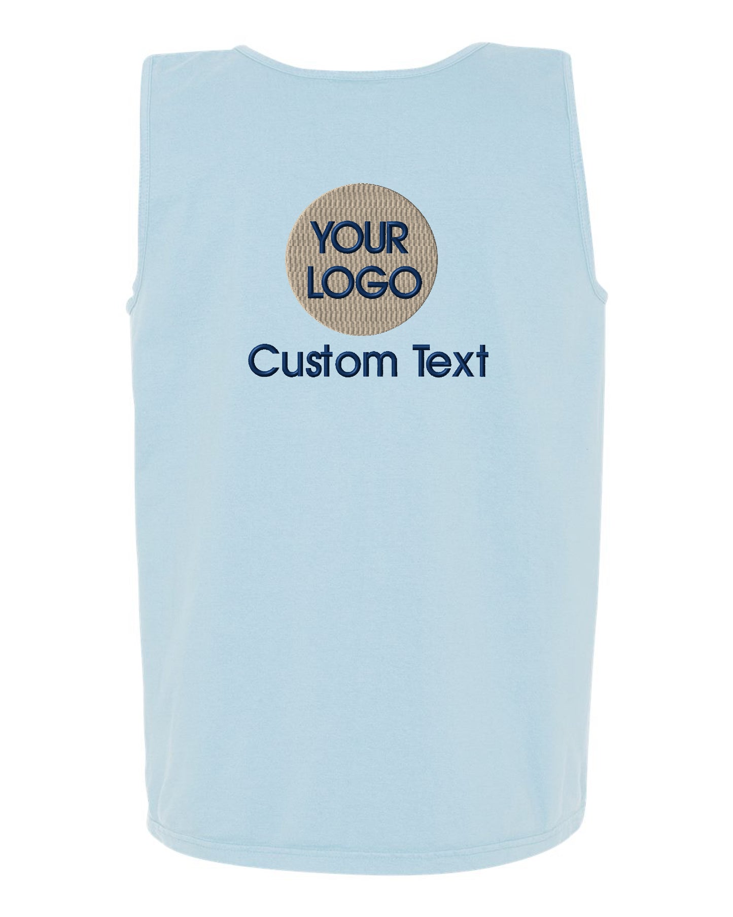 a light blue tank top with the words your logo on it