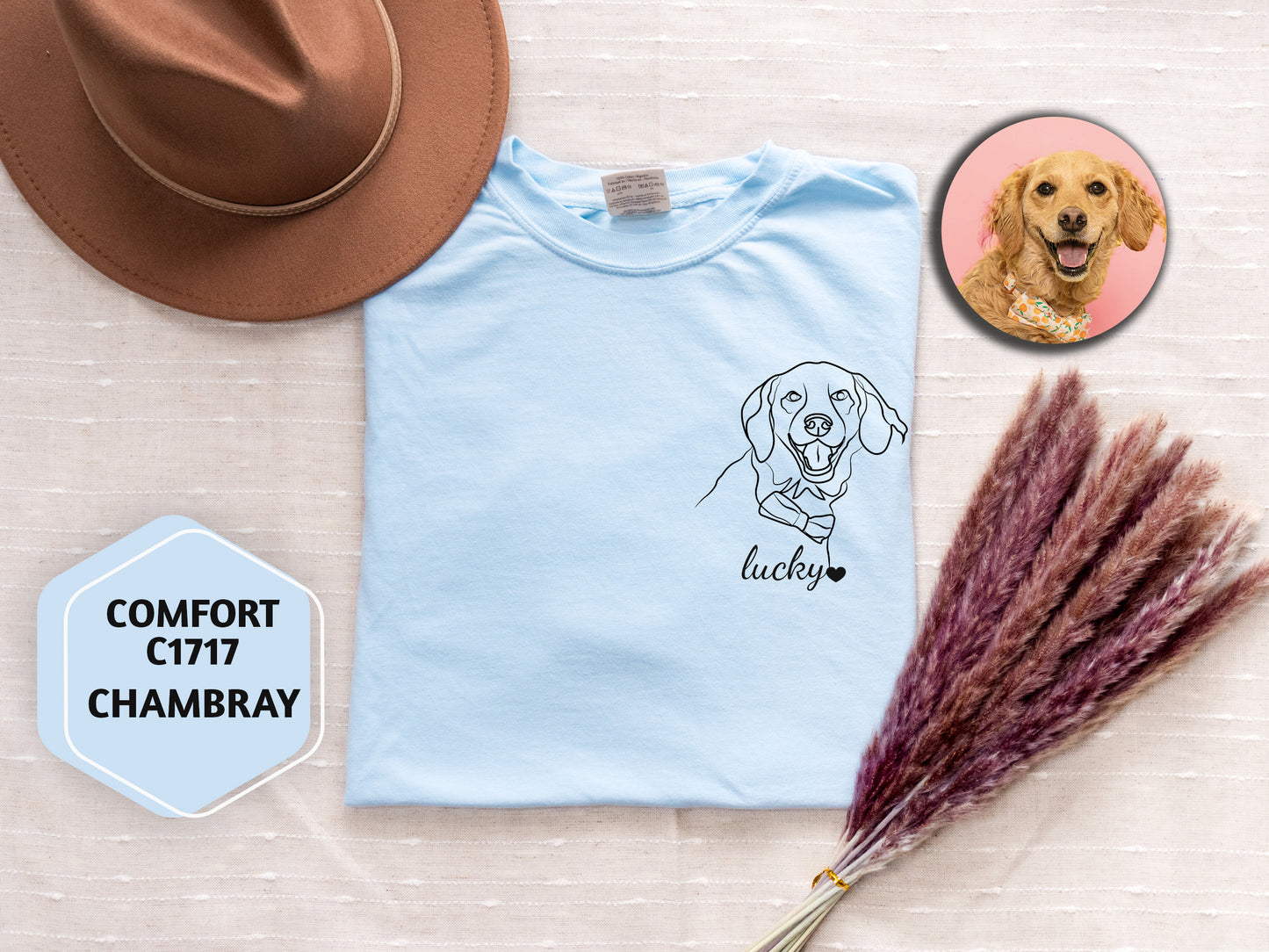 a blue shirt with a picture of a dog on it