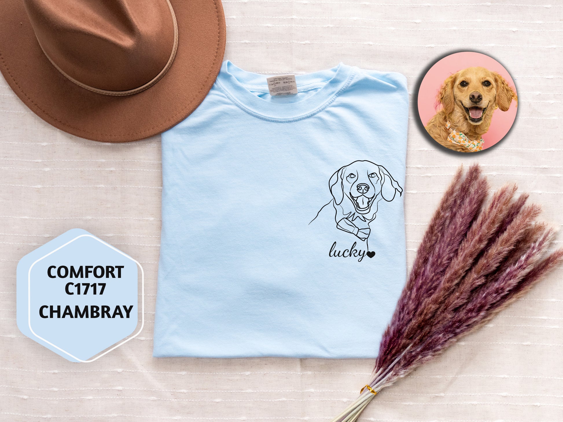 a blue shirt with a picture of a dog on it