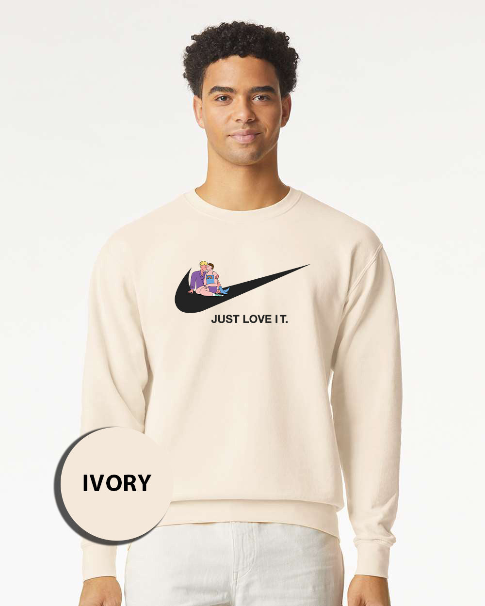 a man wearing a sweatshirt with a nike logo on it