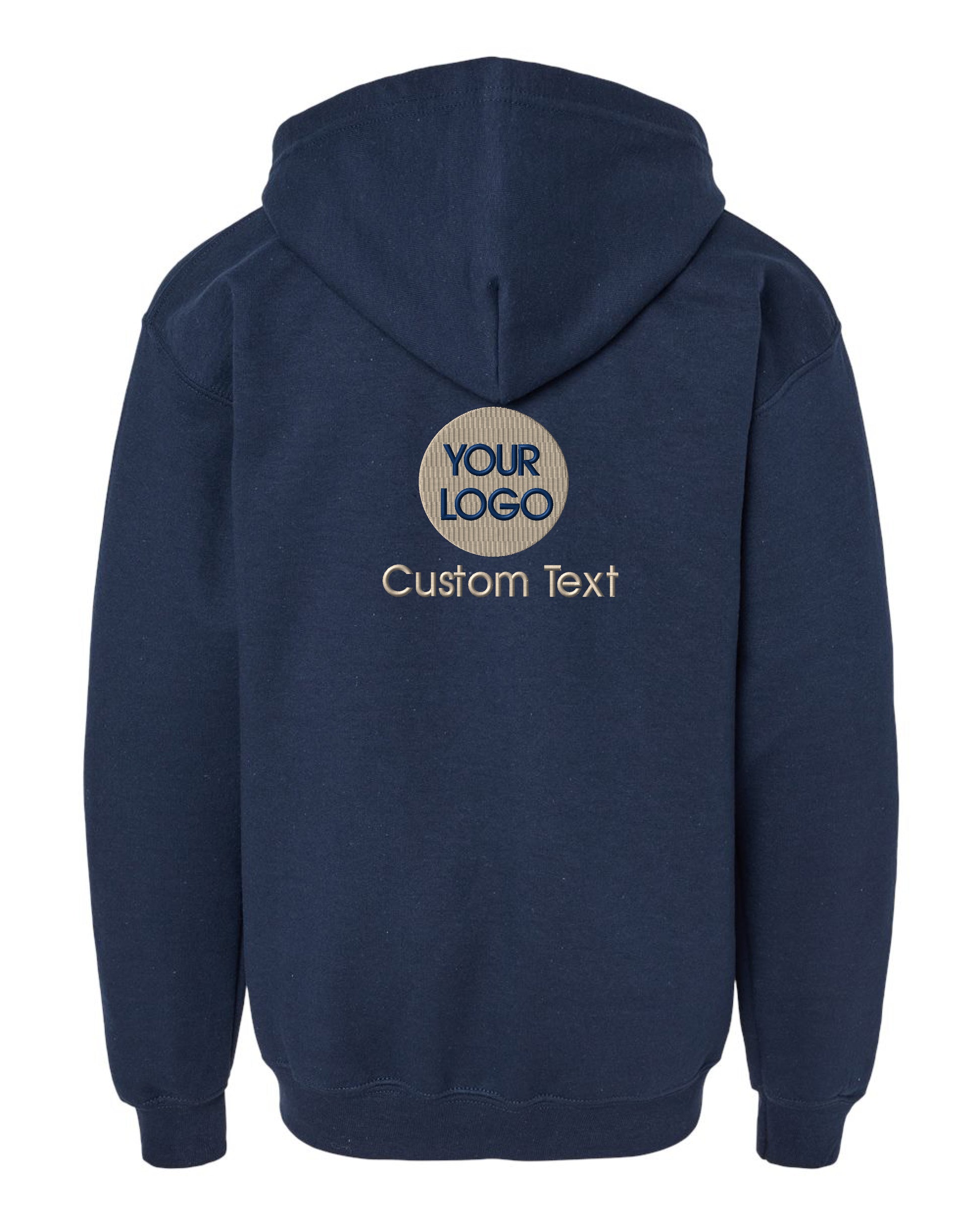a blue hoodie with the words custom text on it