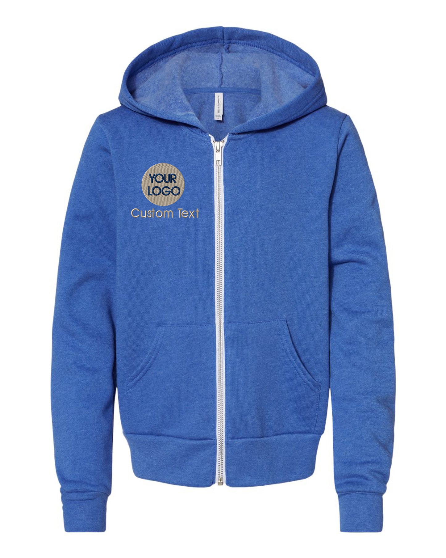 a blue hoodie with the words your logo on it